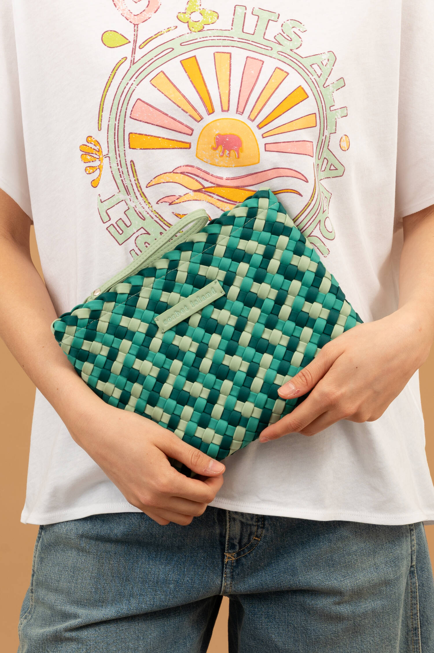 Neopren Clutch in Türkis/Grün