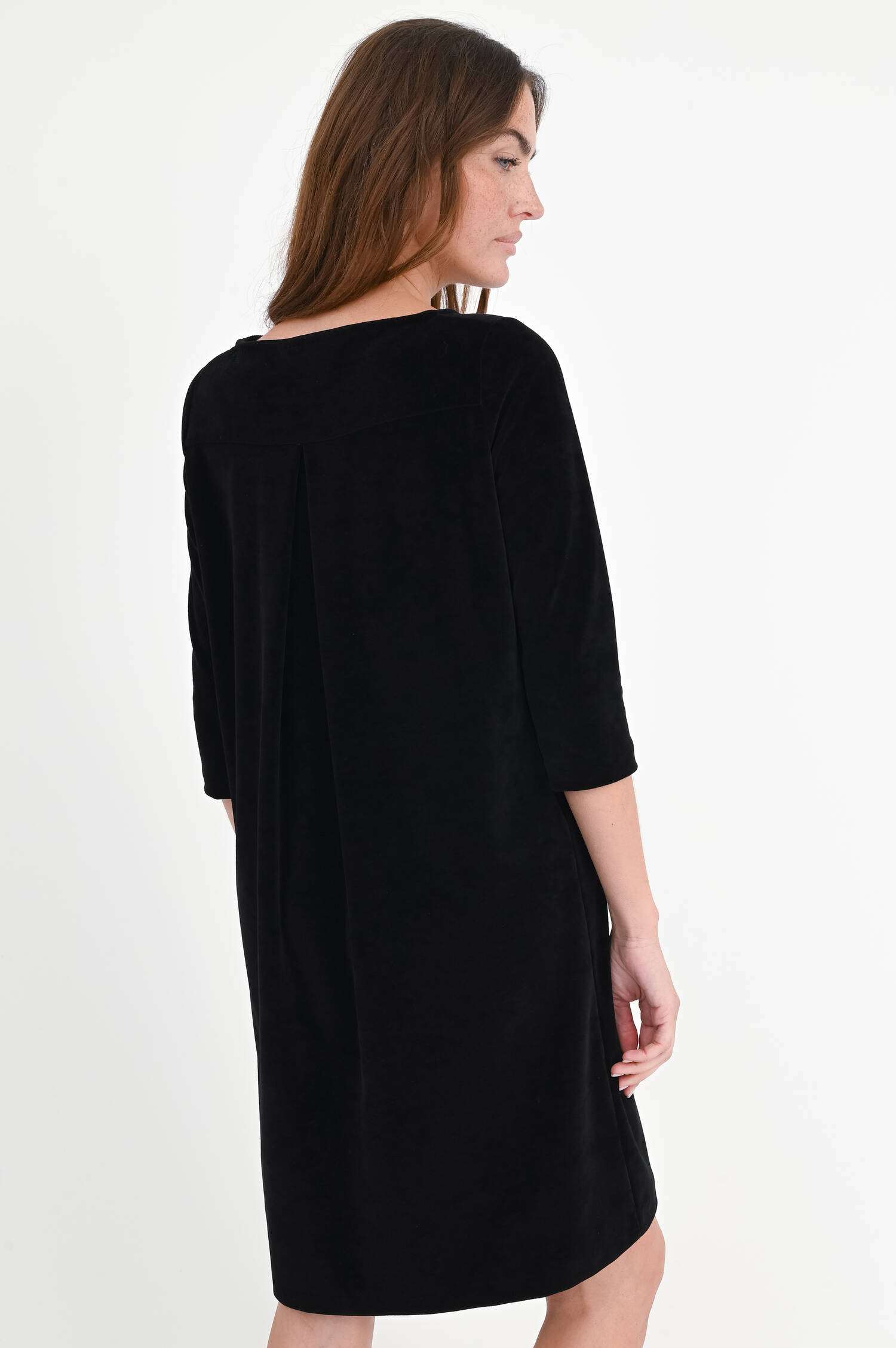 Samt-Kleid mit 3/4 Arm in Schwarz