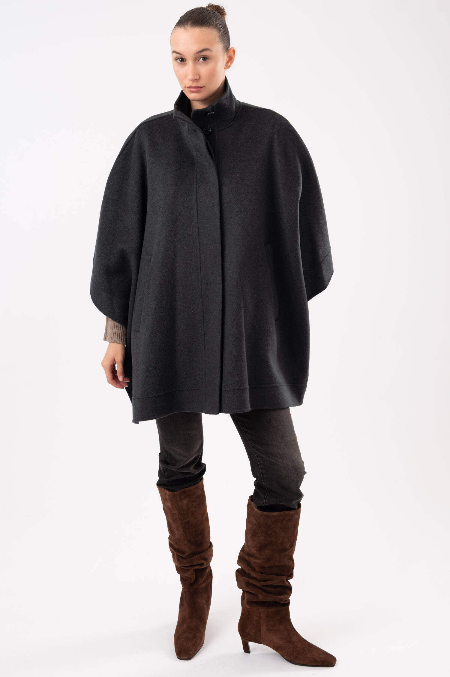 Woll-Mix-Poncho ASTURIA in Dunkelgrau