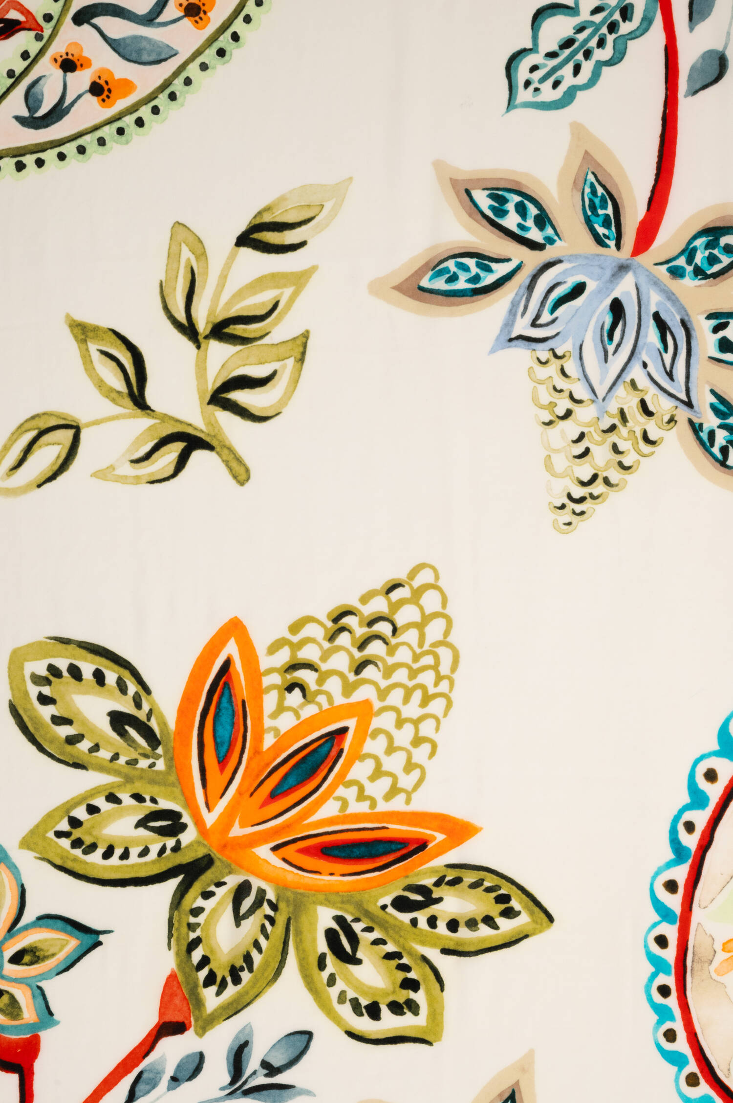 Wolltuch mit Floralem Print in Weiß/Multicolor