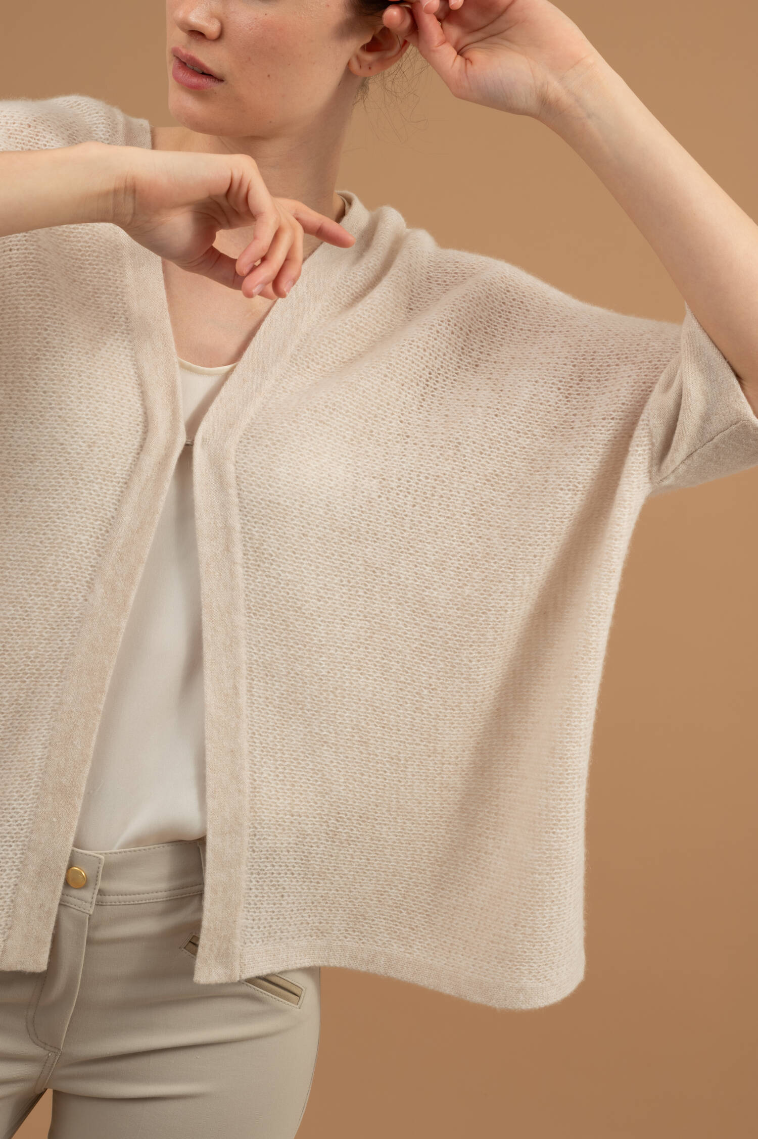 Cashmere Strickweste in Light Beige Melange