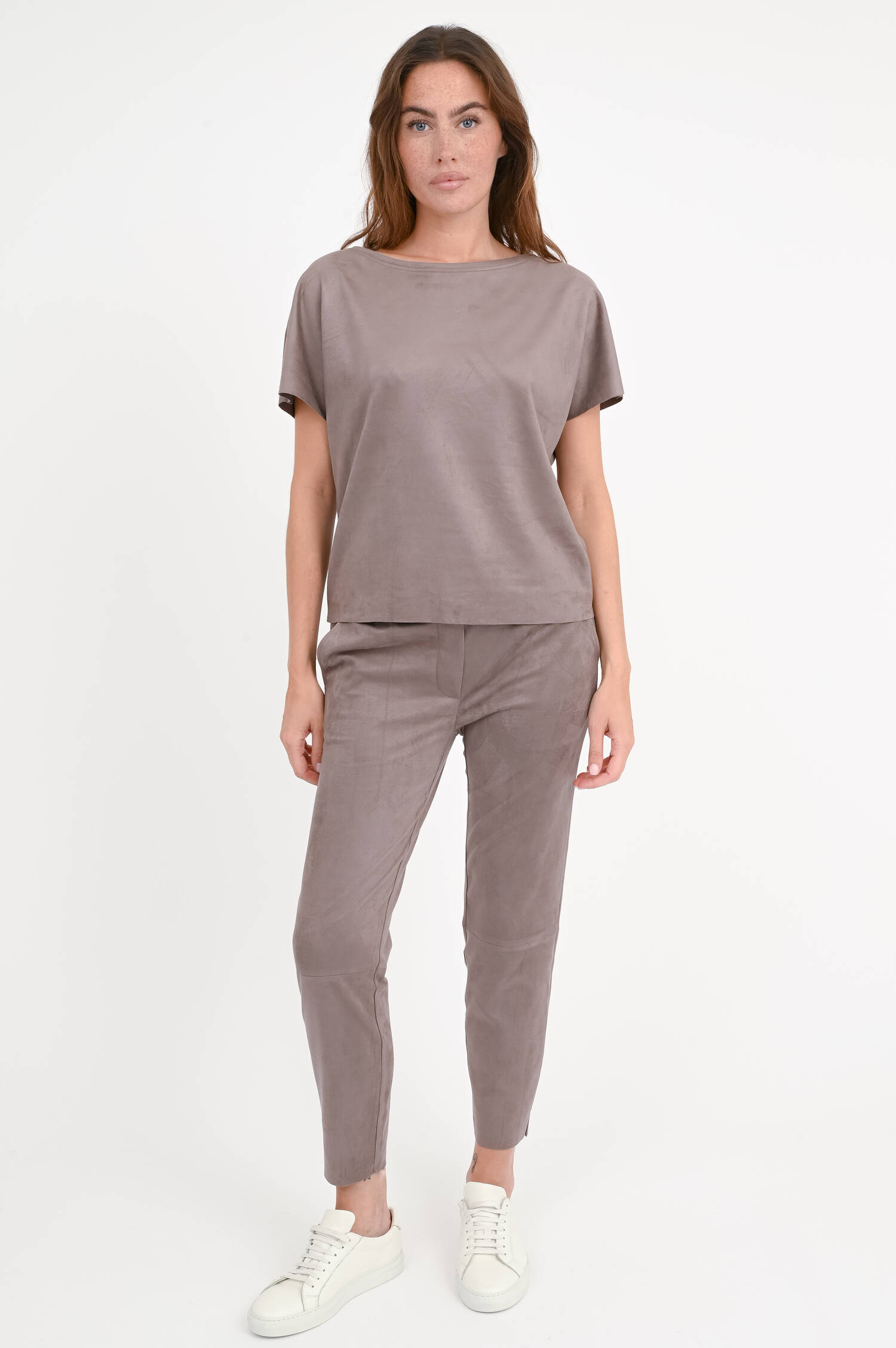 Boxy Shirt aus Velourleder Imitat in Cacao