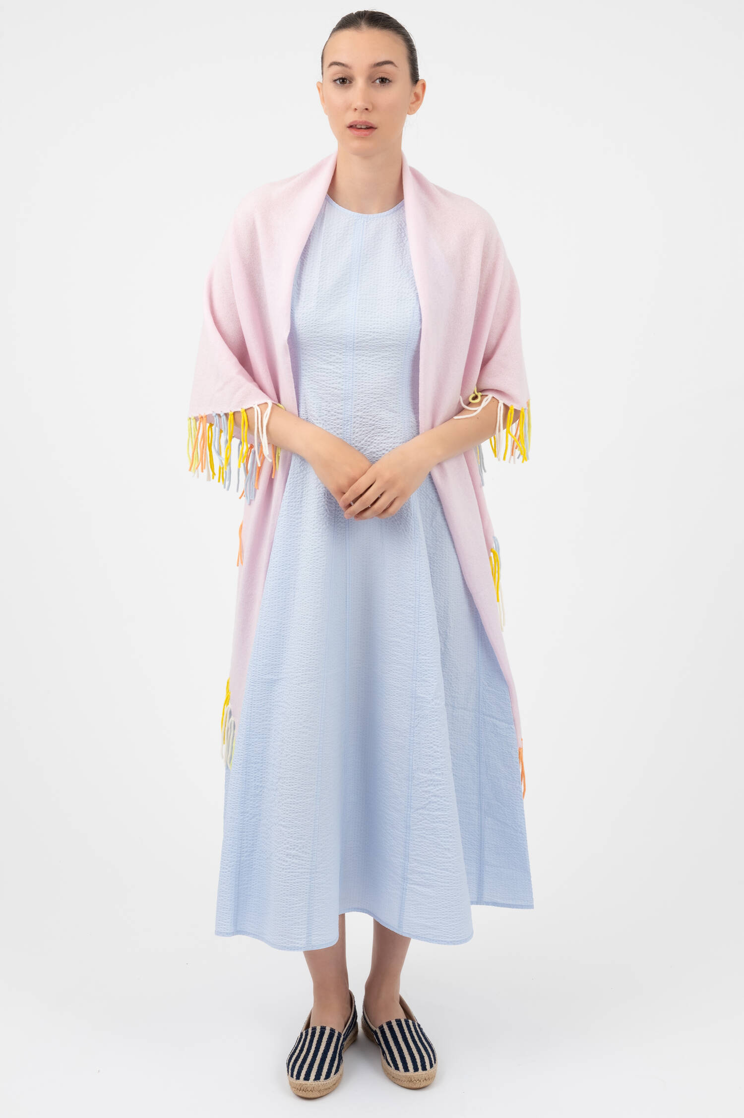 Dreieckstuch aus Woll-Cashmere in Rosa/Multicolor