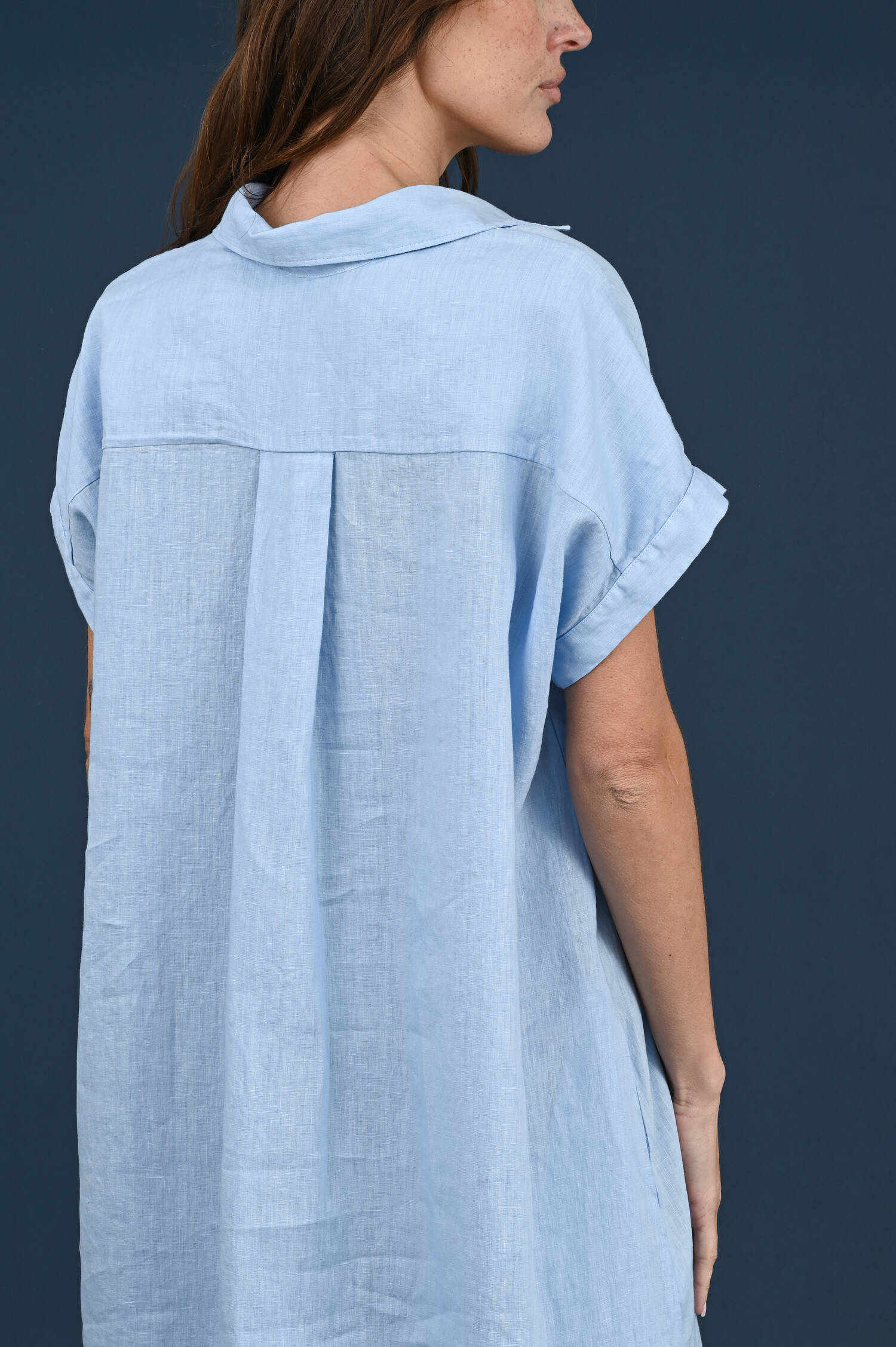 Leinenkleid mit Kurzarm in Hellblau