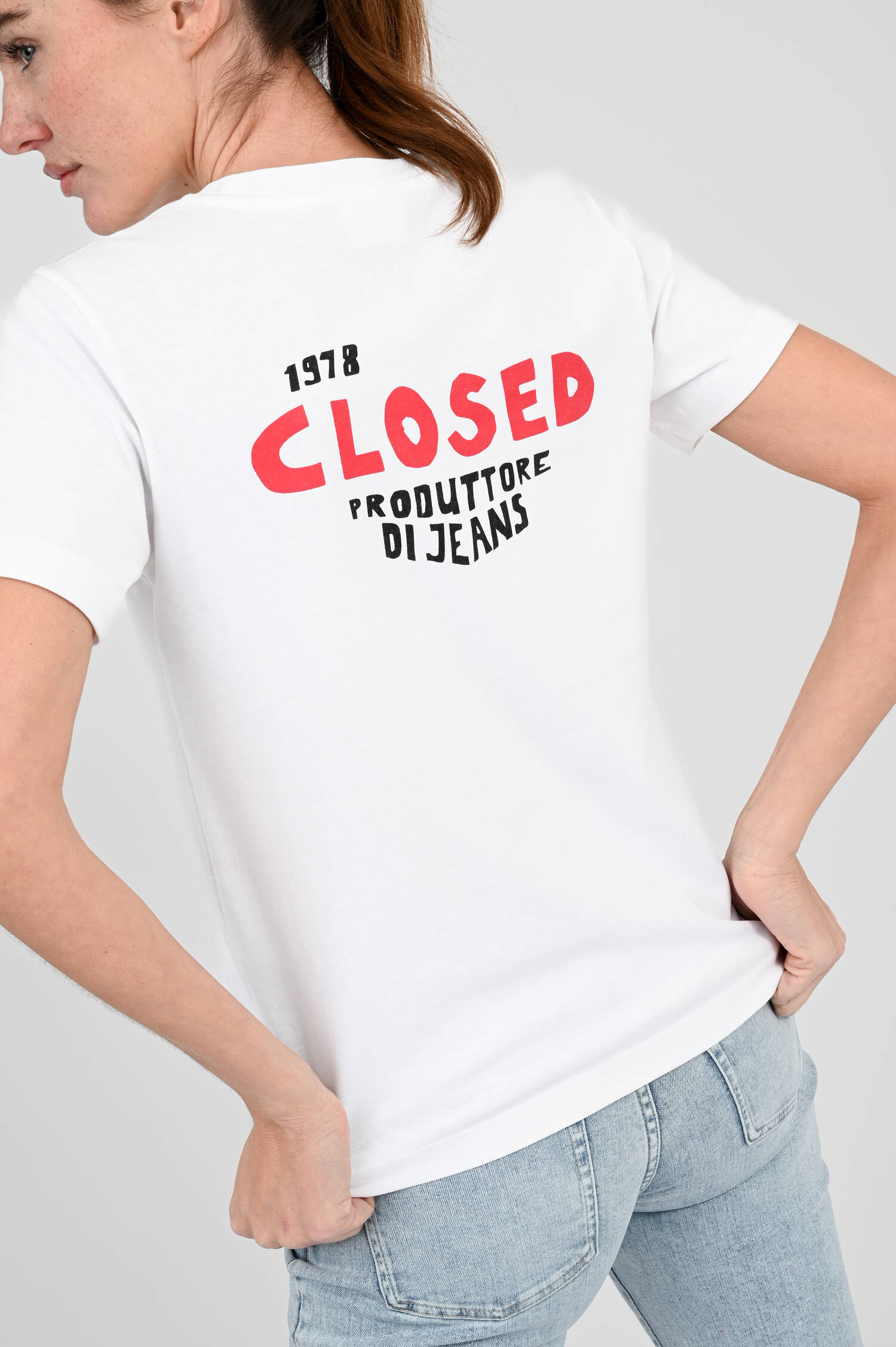 Basic T-Shirt mit Backprint in Weiß