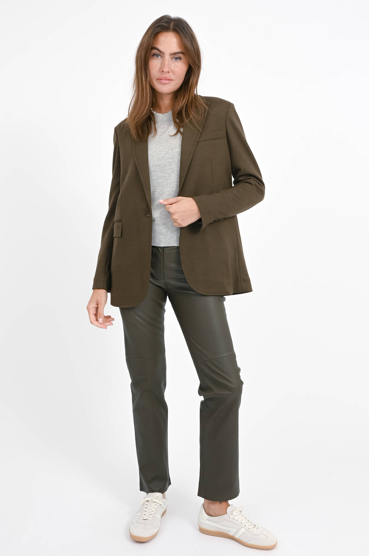 Einreihiger Woll-Cashmere-Blazer in Khaki