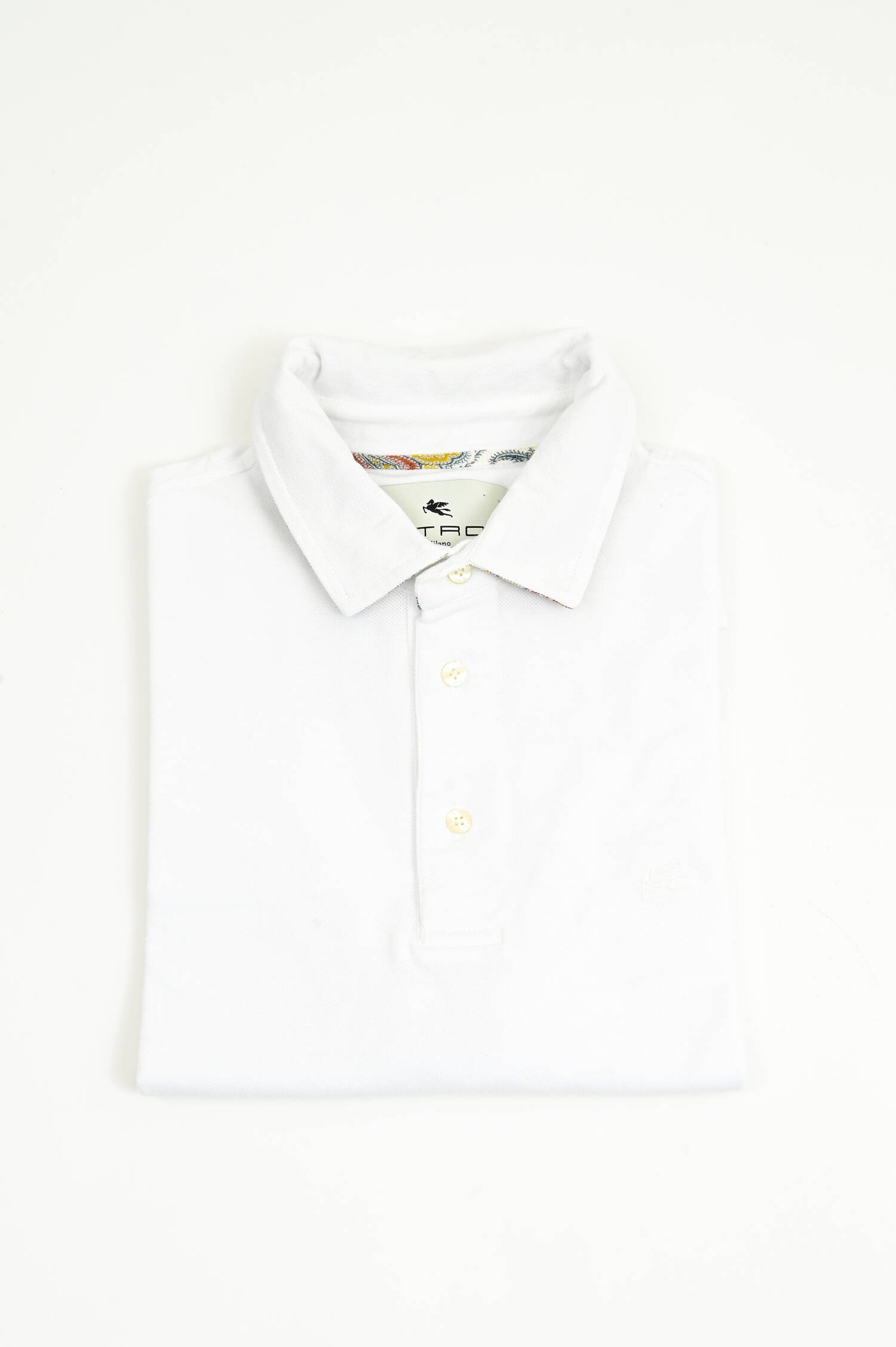 Kurzarm-Polo mit gemustertem Kragen in Weiß Kurzarm-Polo mit gemustertem Kragen in Weiß
