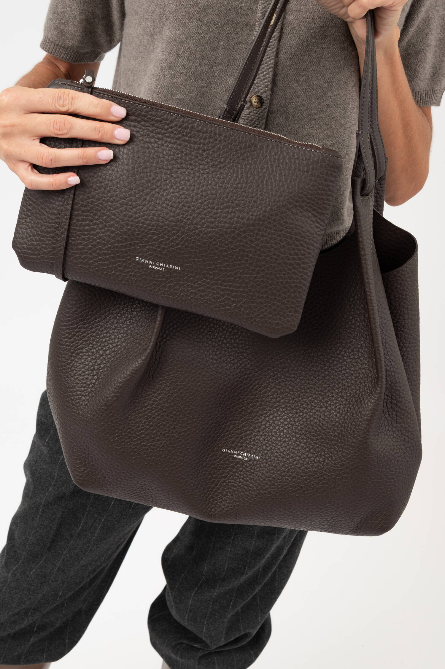 Leder-Shopper mit Pochette DUA in Braun Leder-Shopper mit Pochette DUA in Braun