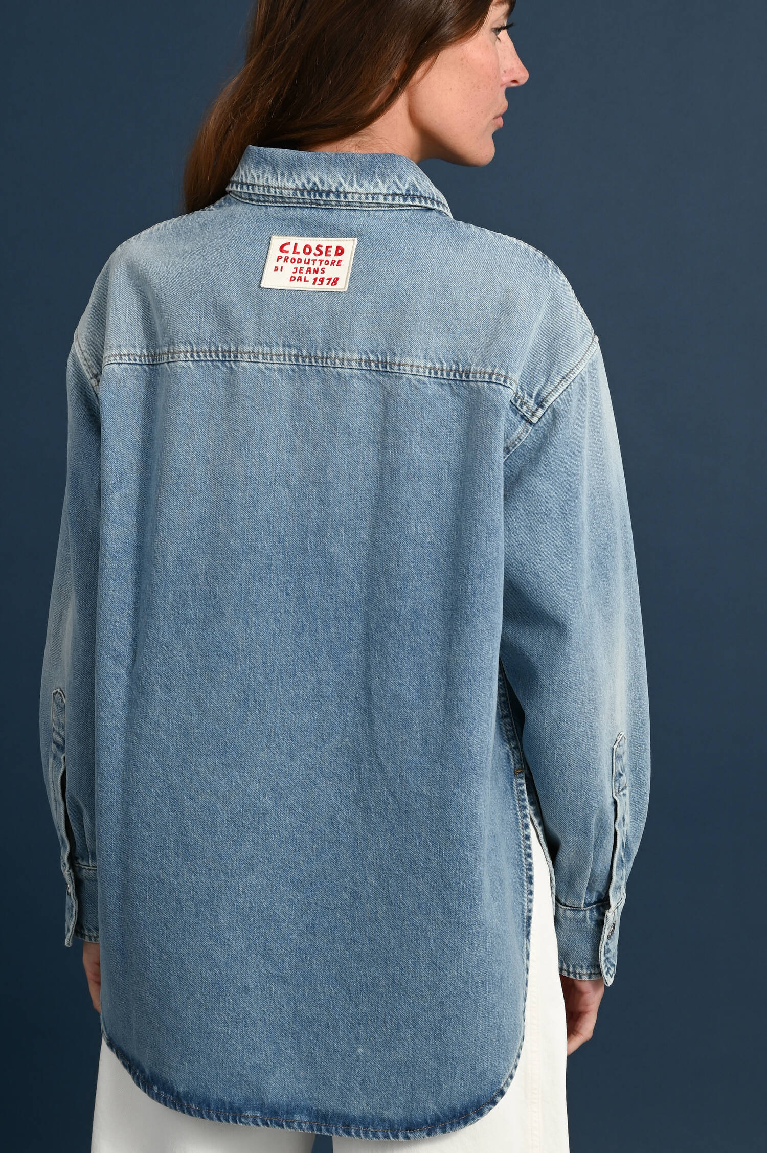 Denim-Bluse mit Logo-Details in Light Blue