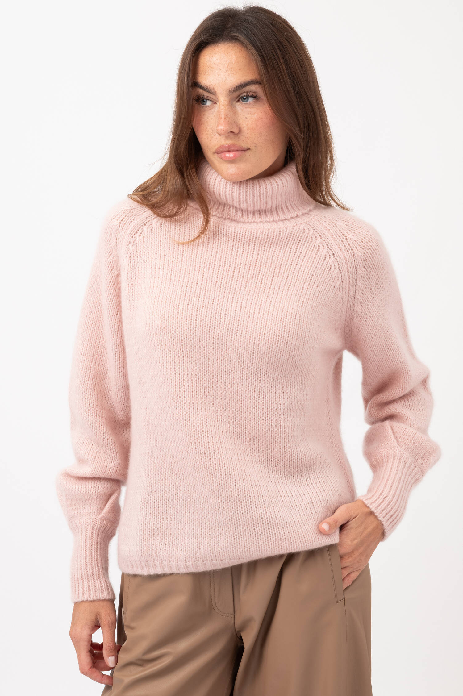 Cashmere-Seiden-Rollkragenpullover in Rosa