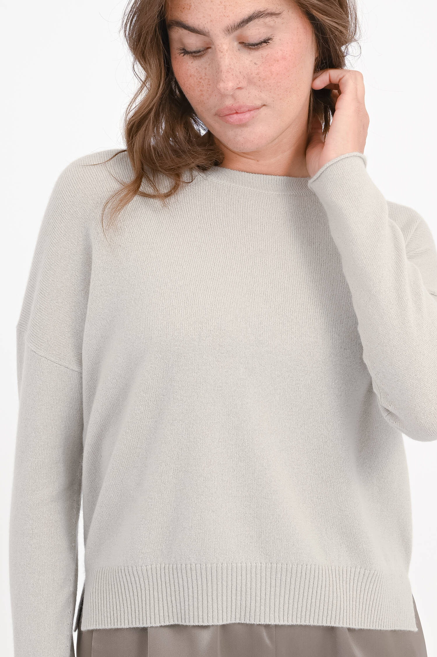 Cropped-Cashmere-Pullover in Salbeigrau