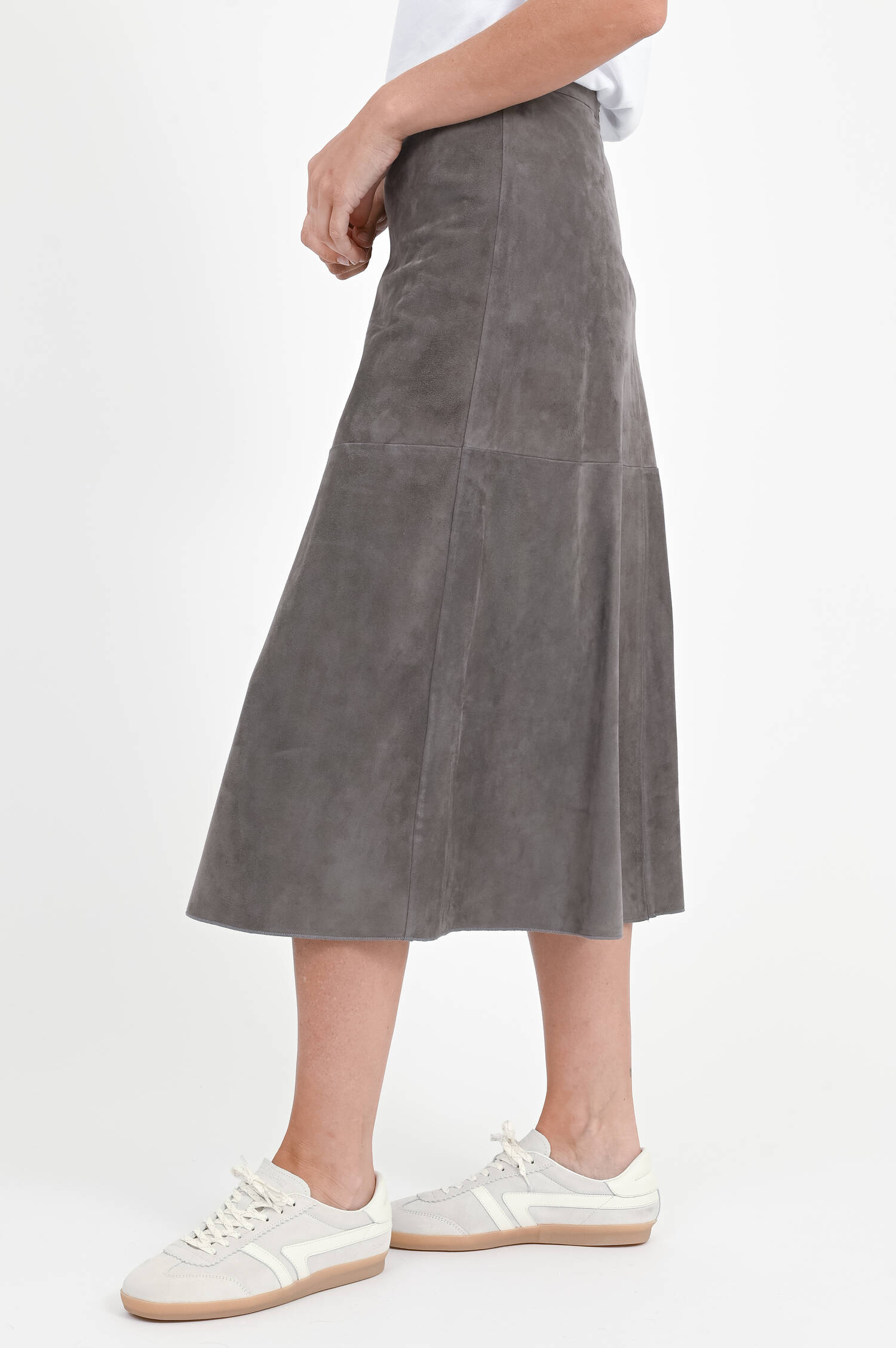 Leder-Midi-Rock CIPRIA in Grau