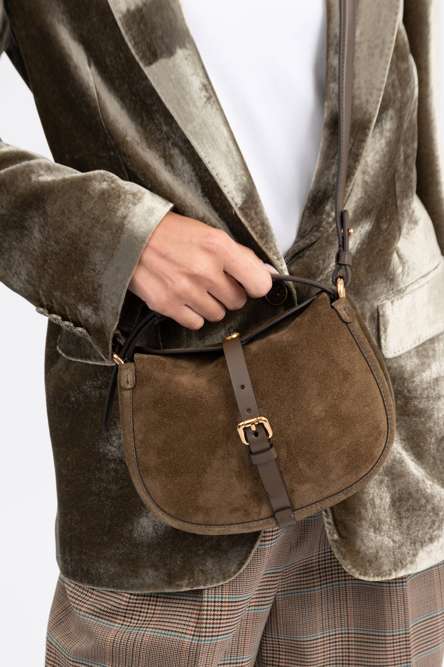 Small Suede Pony Bag in Olive