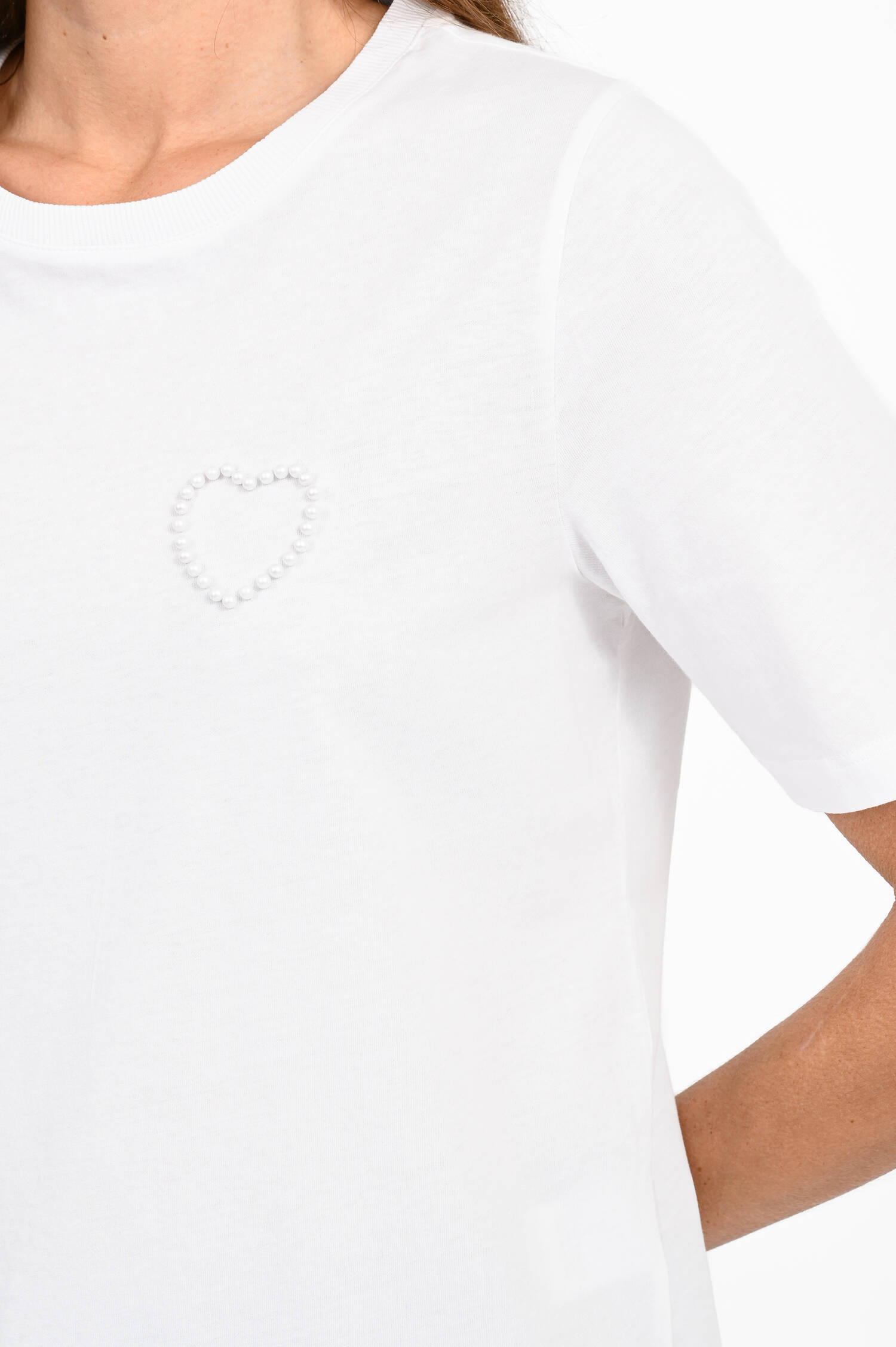T-Shirt mit Perlen-Herz in Clear White