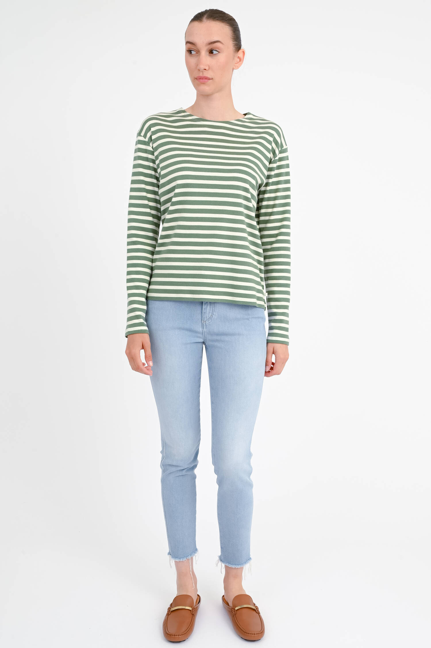 Gestreiftes Langarmshirt in Grün/Weiß