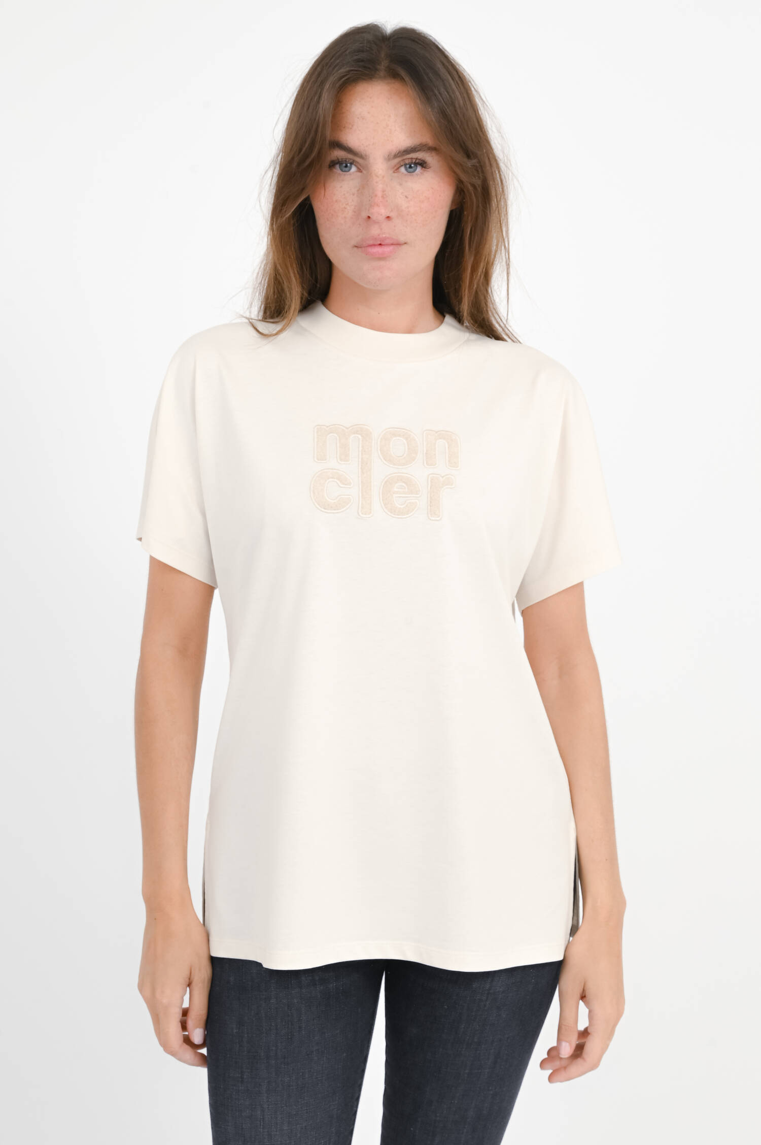 Baumwoll-Shirt mit Teddylogo in Ecru