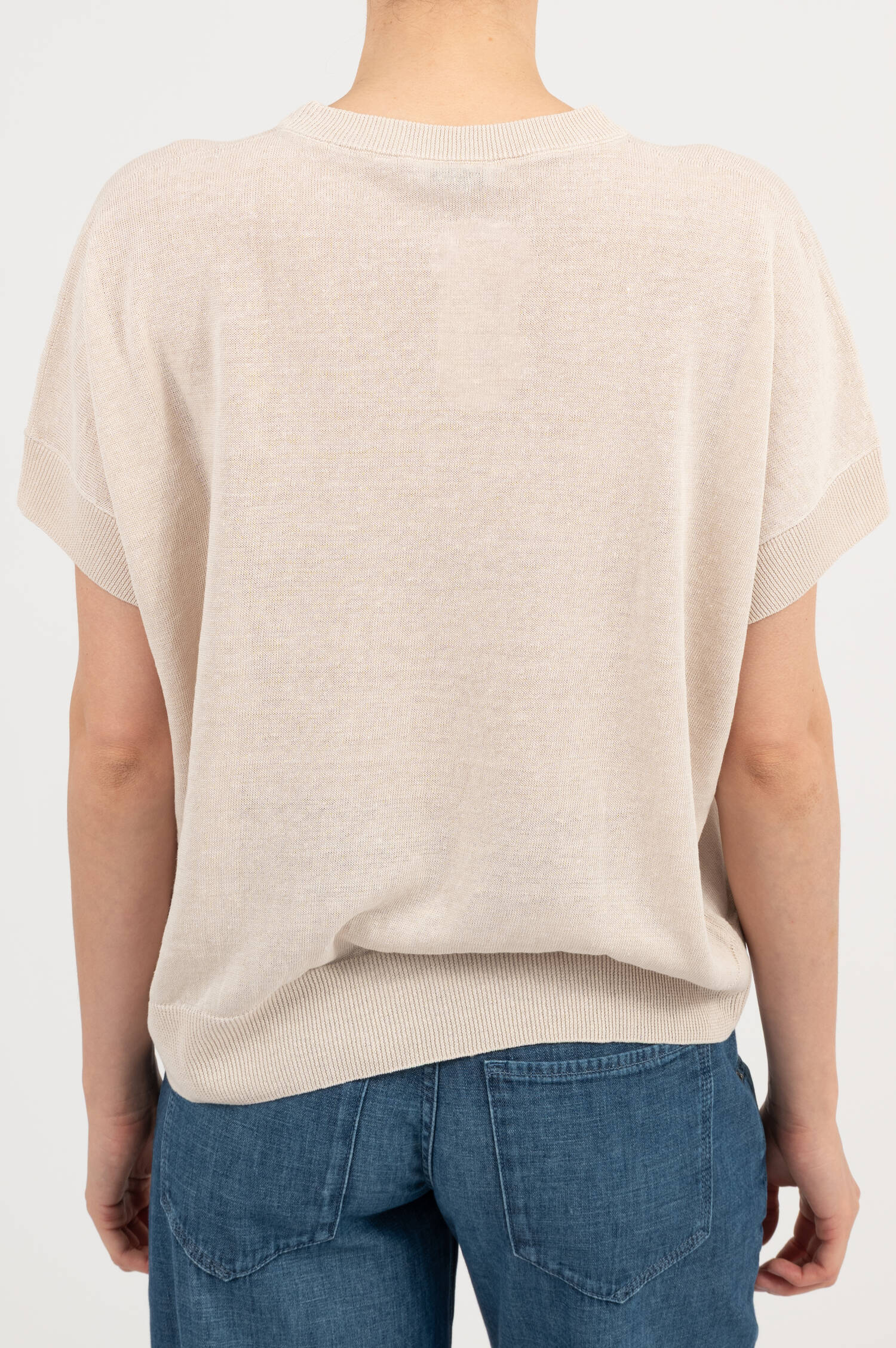 Leinenmix Kurzarm Pullover in Beige Leinenmix Kurzarm Pullover in Beige