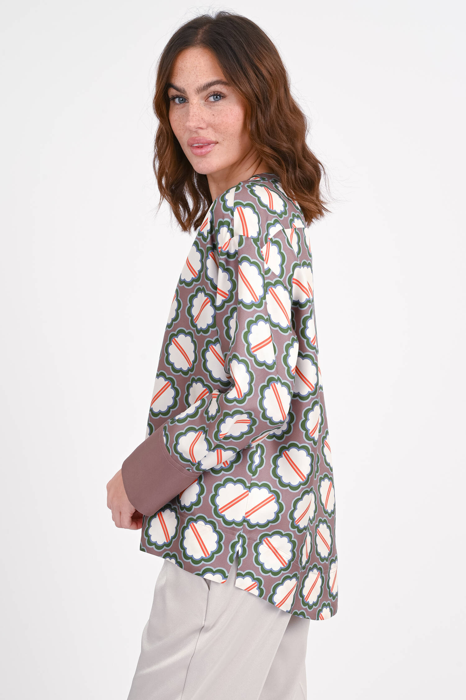 Gemusterte Seidenbluse in Mauve/Multicolor