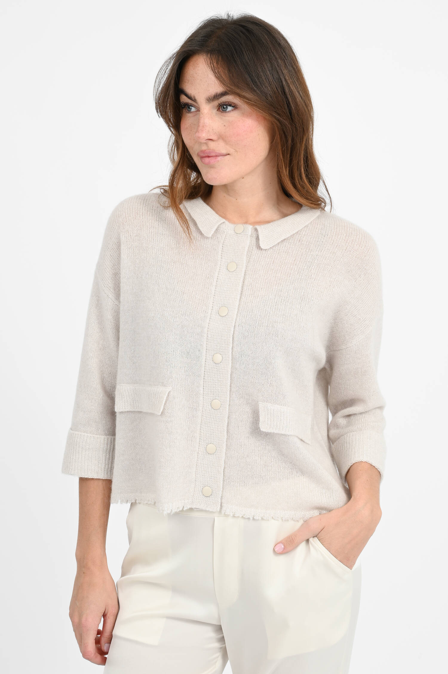 Cardigan aus Cashmere-Baumwoll-Mix in Creme