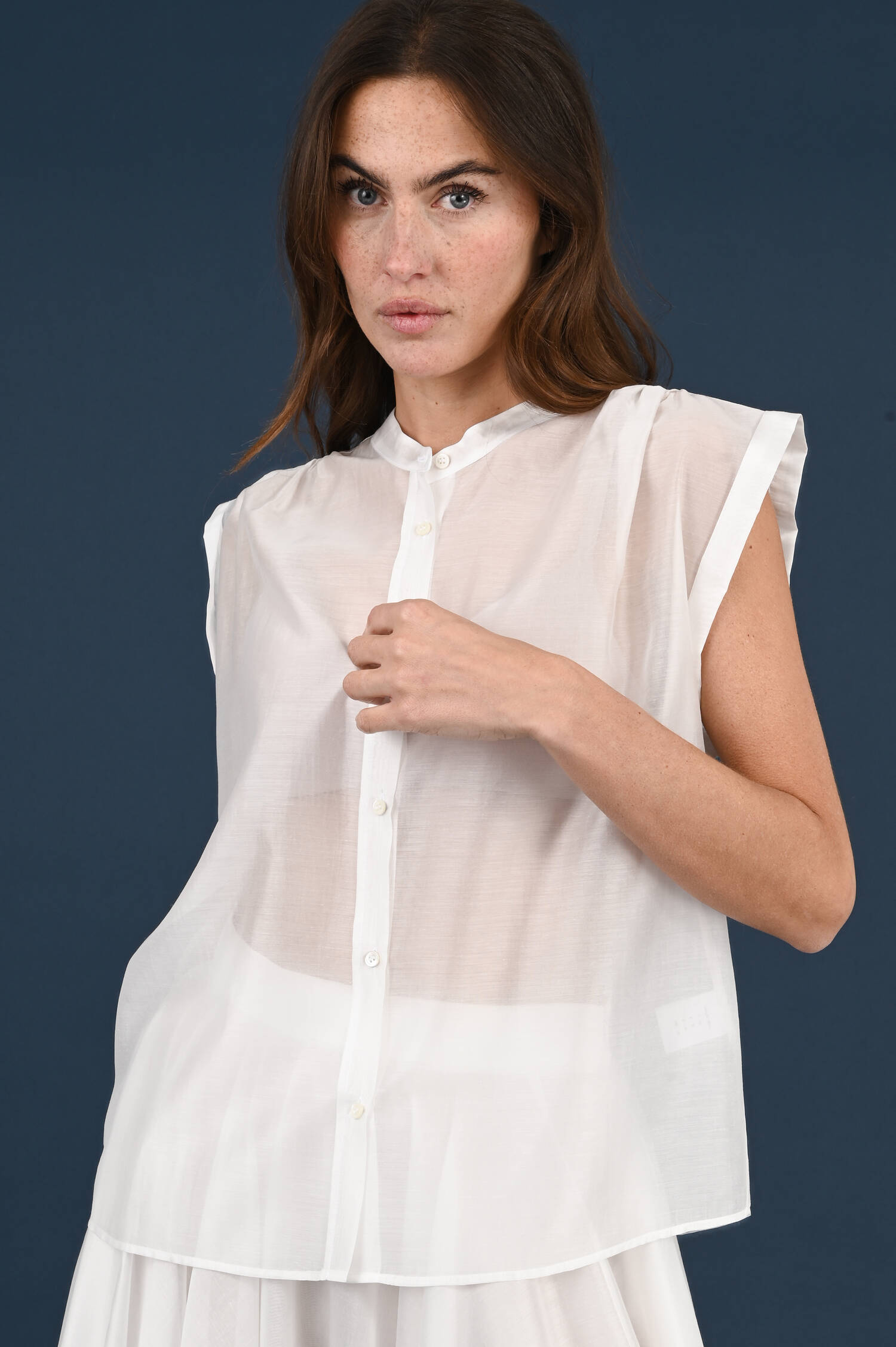 Weite Ärmellose Bluse in Bianco