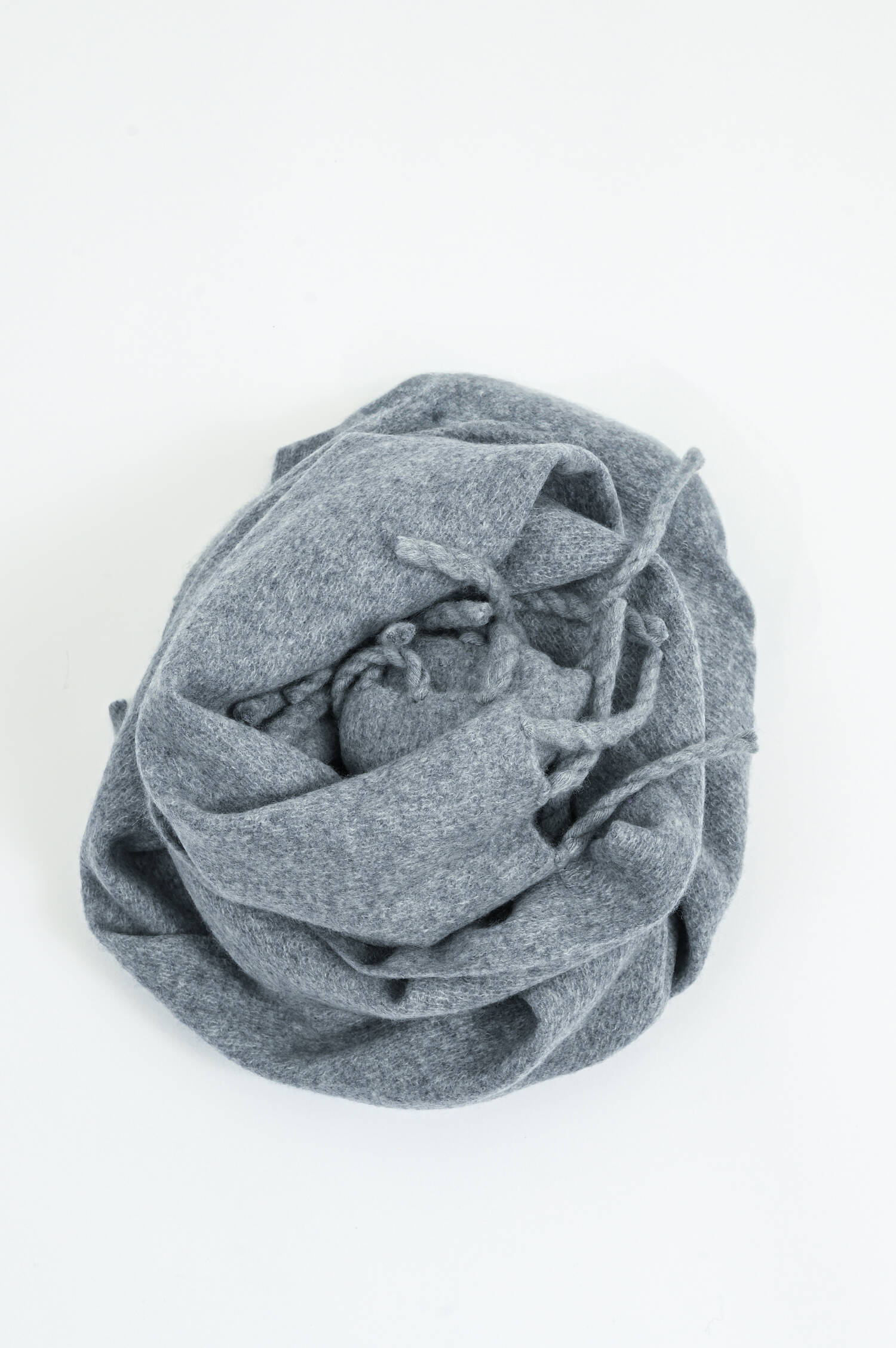 Cashmere-Schal mit breiten Fransen in Hellgrau