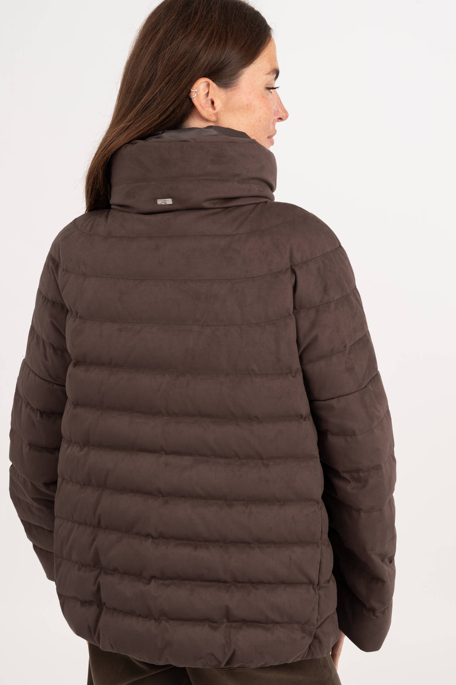 Daunenjacke aus Faux Suede in Dunkelbraun