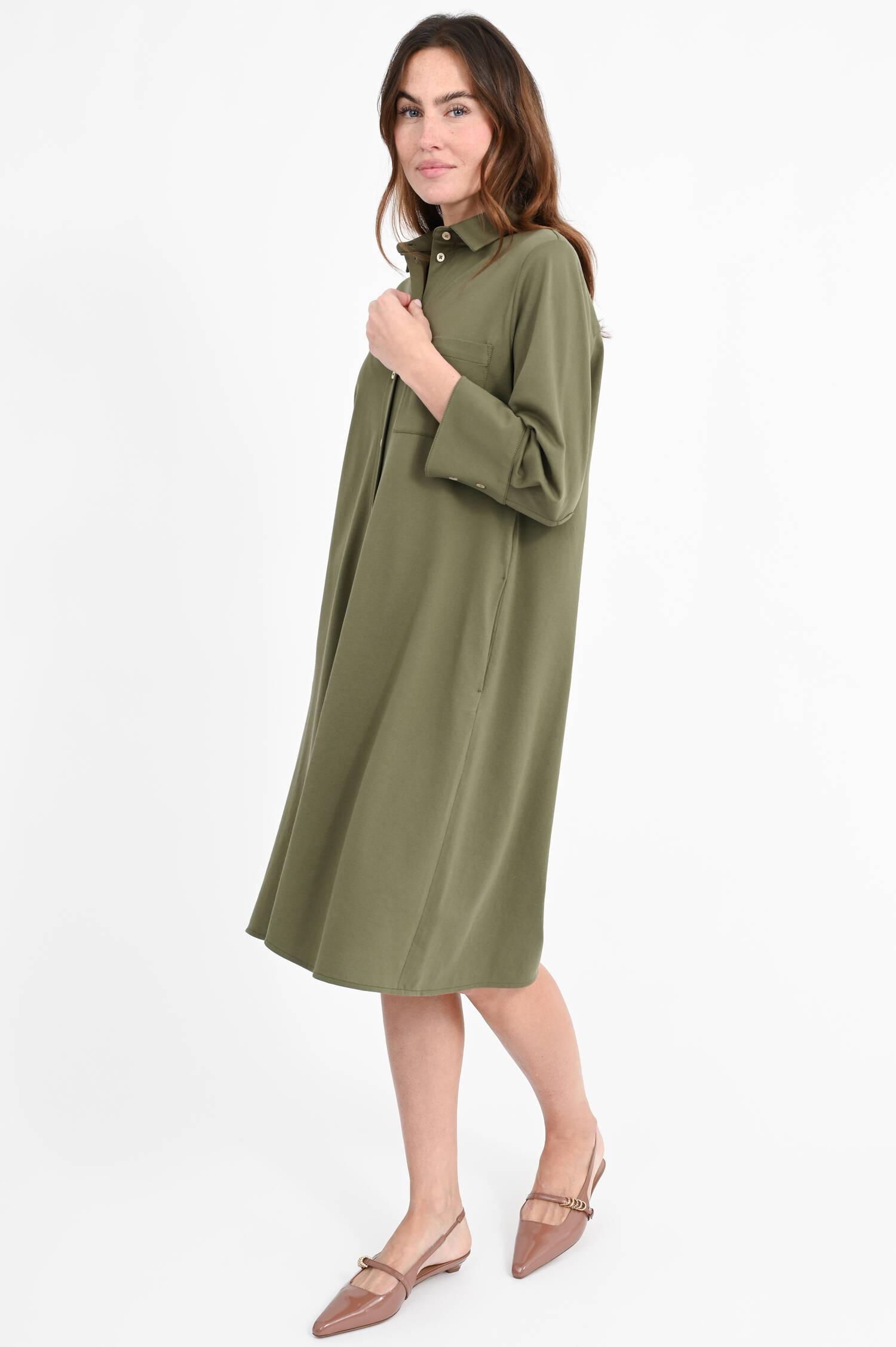 Polokleid mit aufgesetzter Tasche in Basil