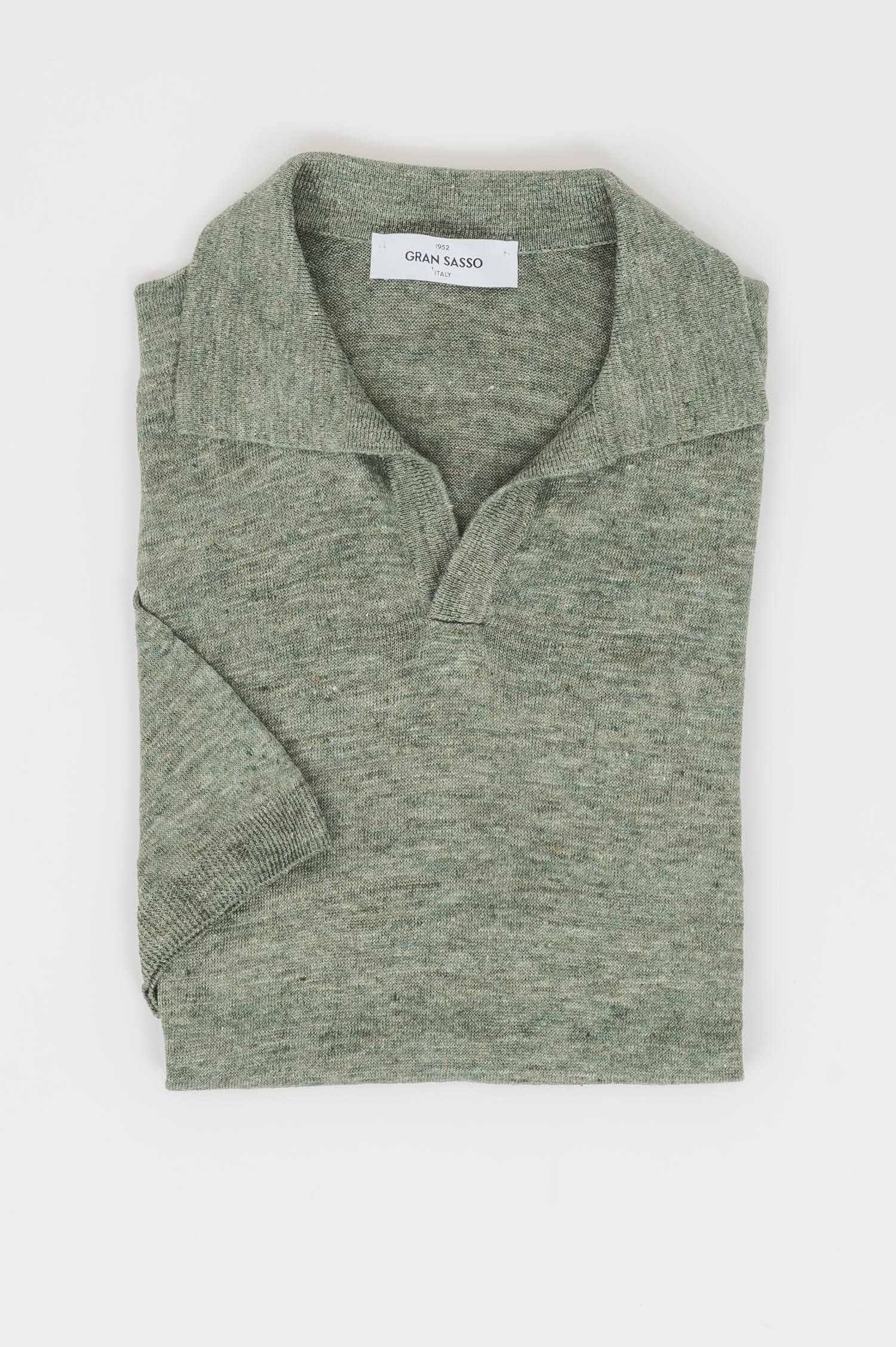 Leinen Poloshirt in Oliv meliert
