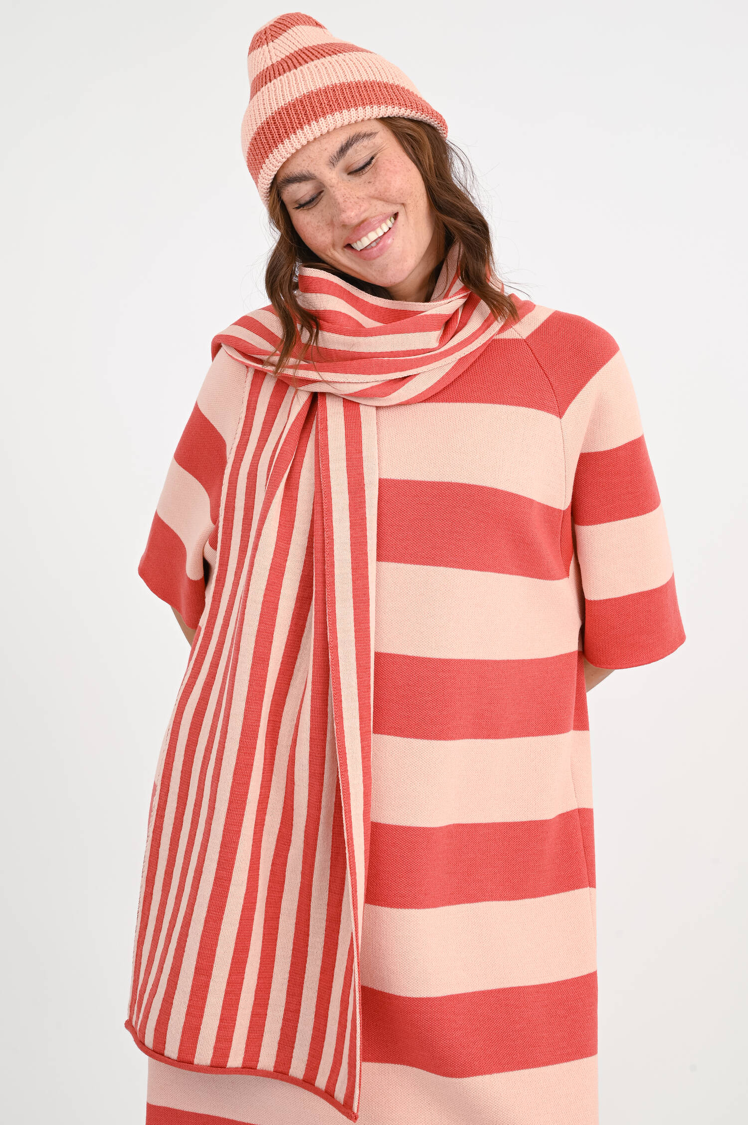 Schal JULIUS in Rosa/Korallrot gestreift