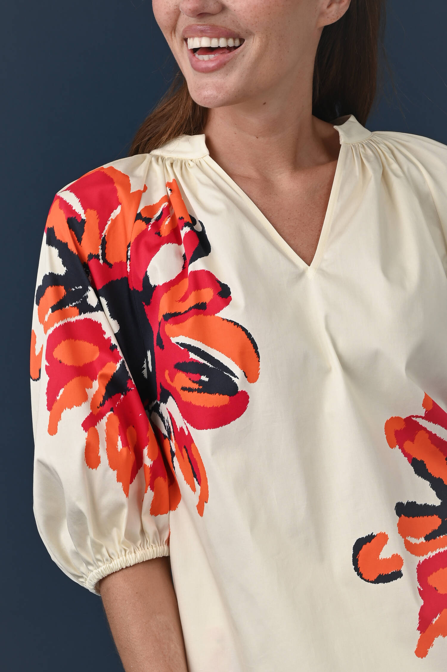 Bluse mit Abstraktem Floralprint in Orange/Beige