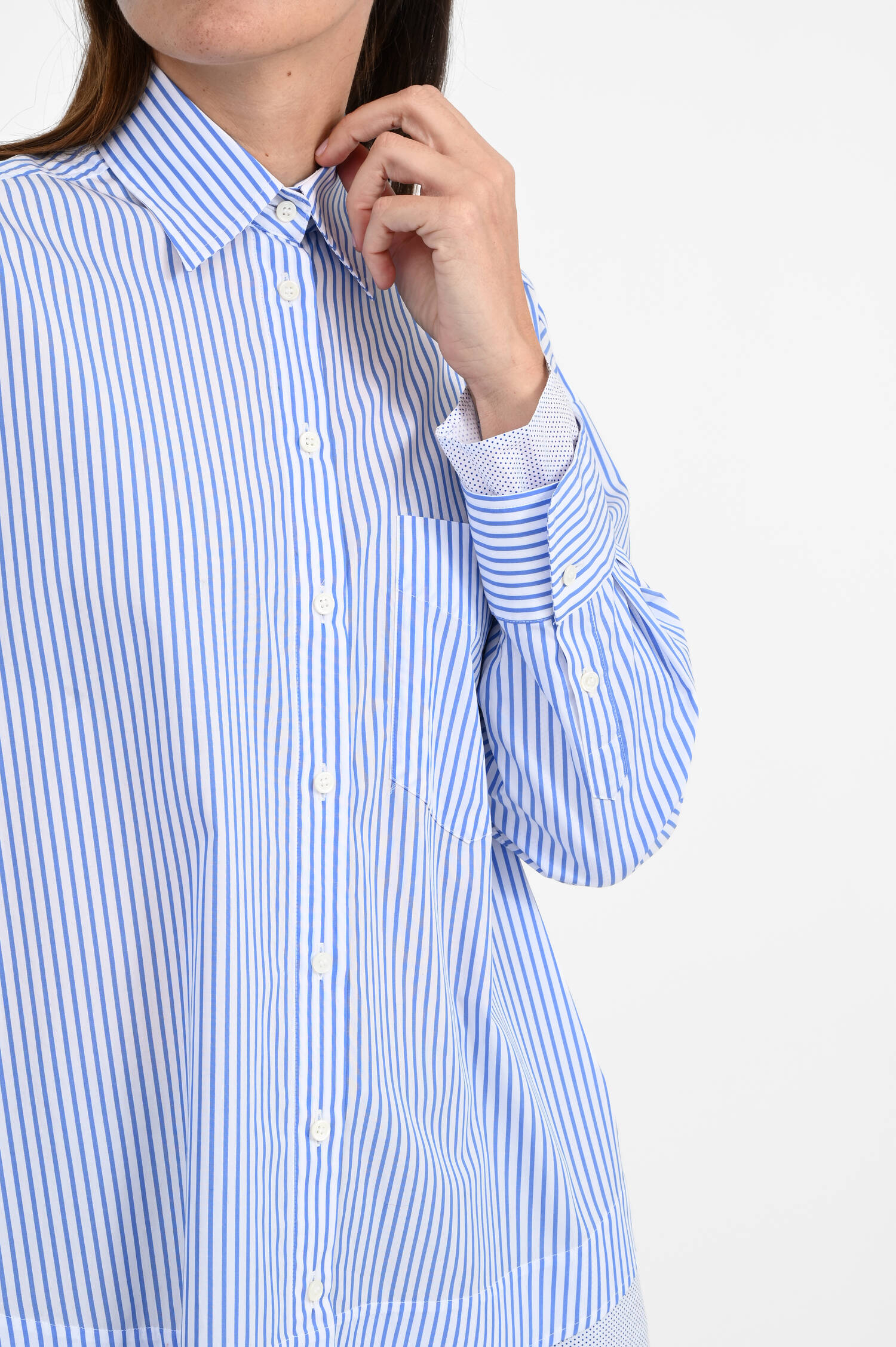 Bluse MEIL mit Stoffeinsatz in Blau/Weiß Bluse MEIL mit Stoffeinsatz in Blau/Weiß