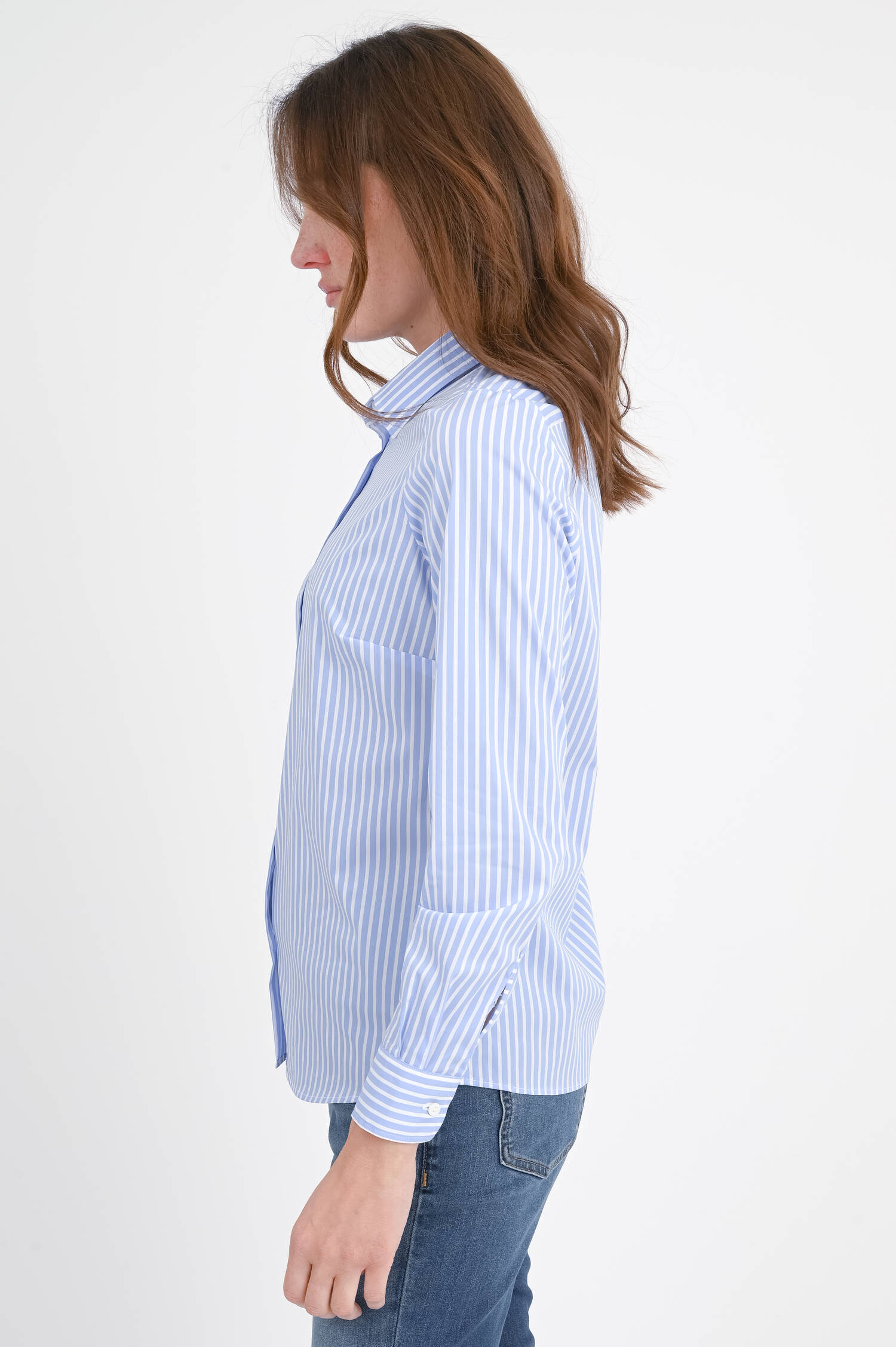 Slim Fit Bluse MAGGE in Mittelblau/Weiß