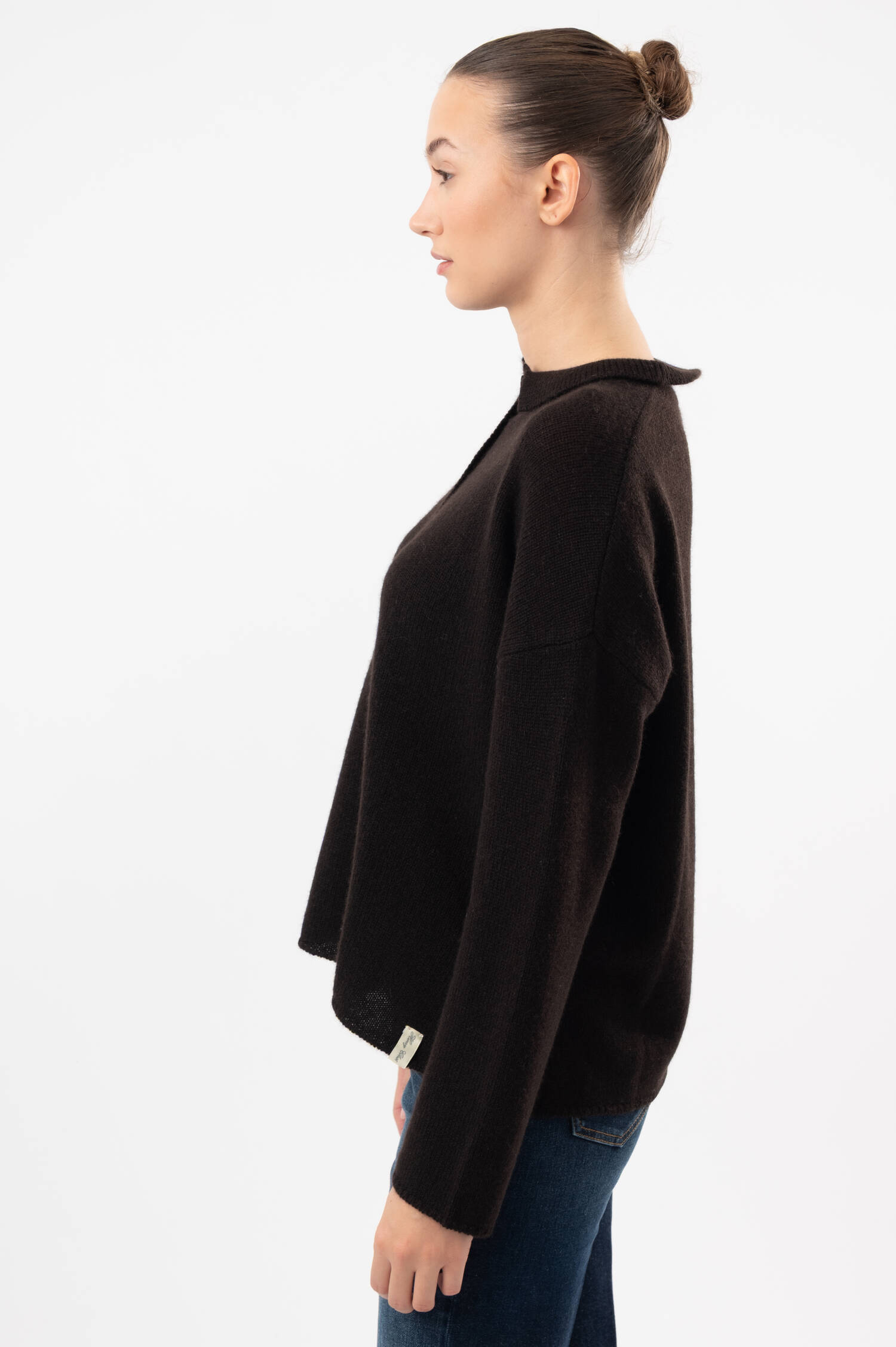 Cashmere-Polo-Pullover in Dunkelbraun