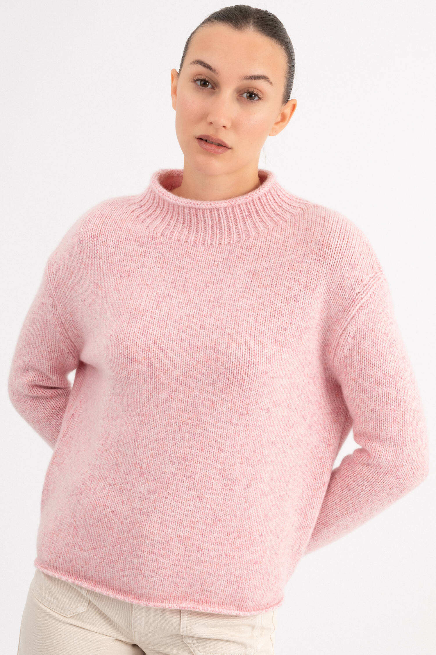 Cashmere Stehkragen Pullover in Rosa meliert Cashmere Stehkragen Pullover in Rosa meliert