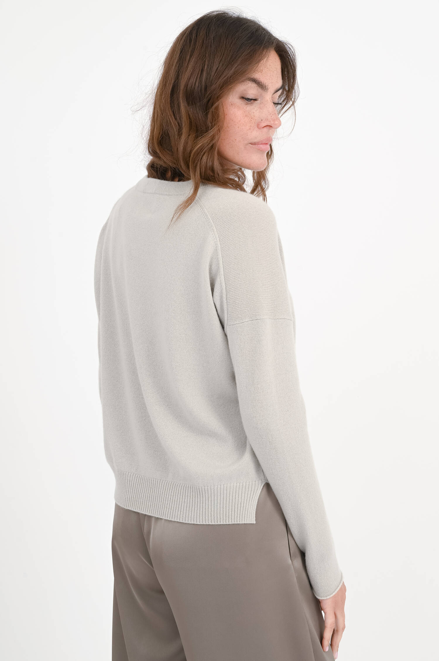 Cropped-Cashmere-Pullover in Salbeigrau