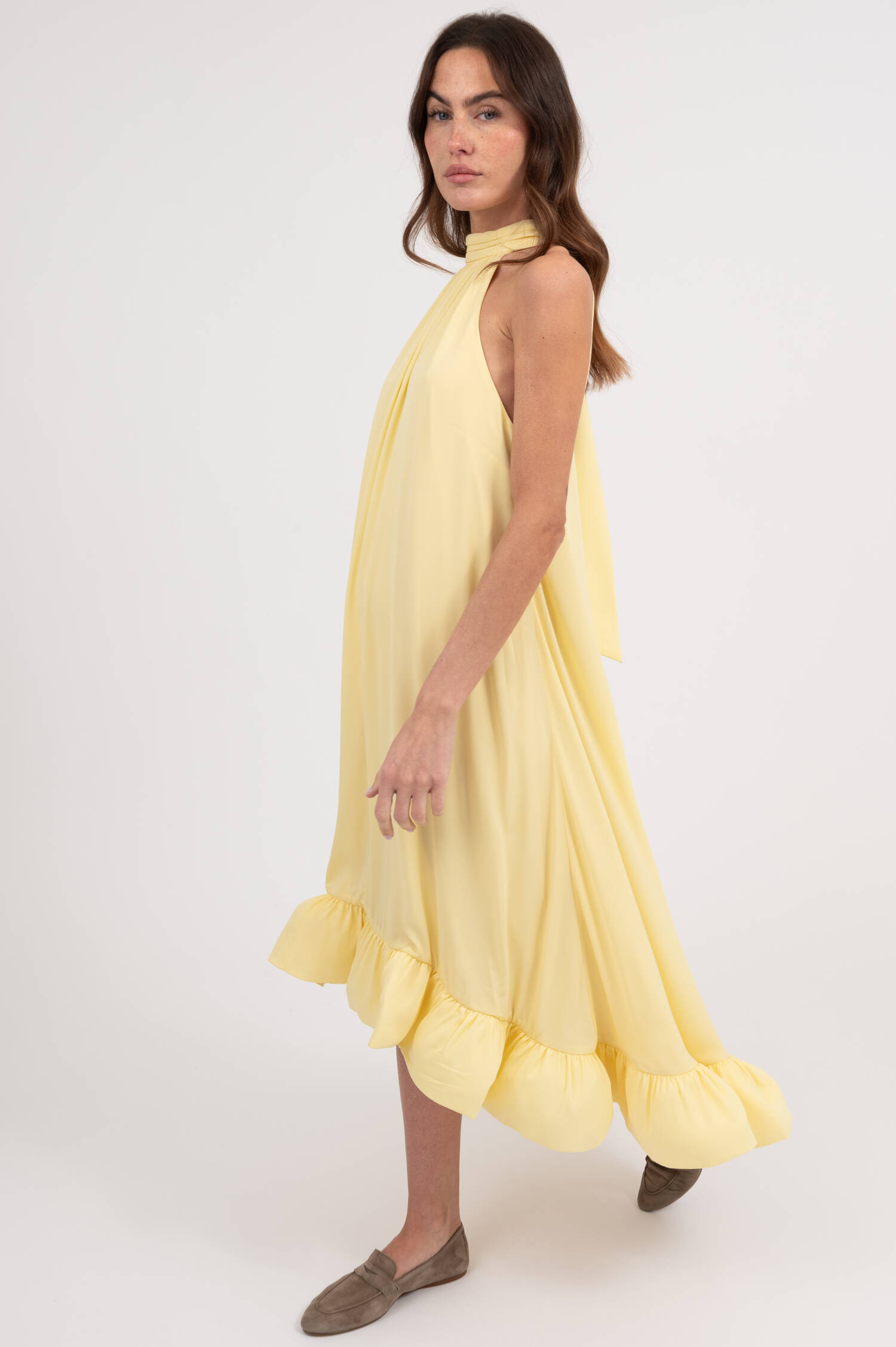 Volant Vokuhila Kleid SABRINA in Light Lemongelb