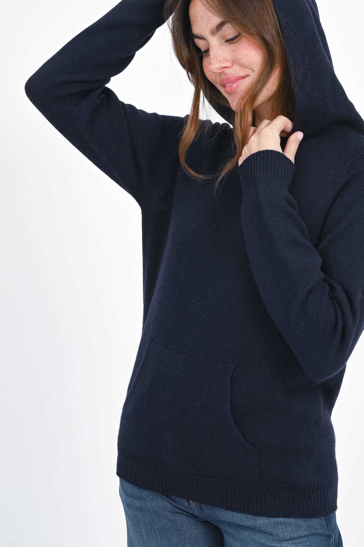 Woll-Cashmere-Kapuzenpullover in Navy Woll-Cashmere-Kapuzenpullover in Navy
