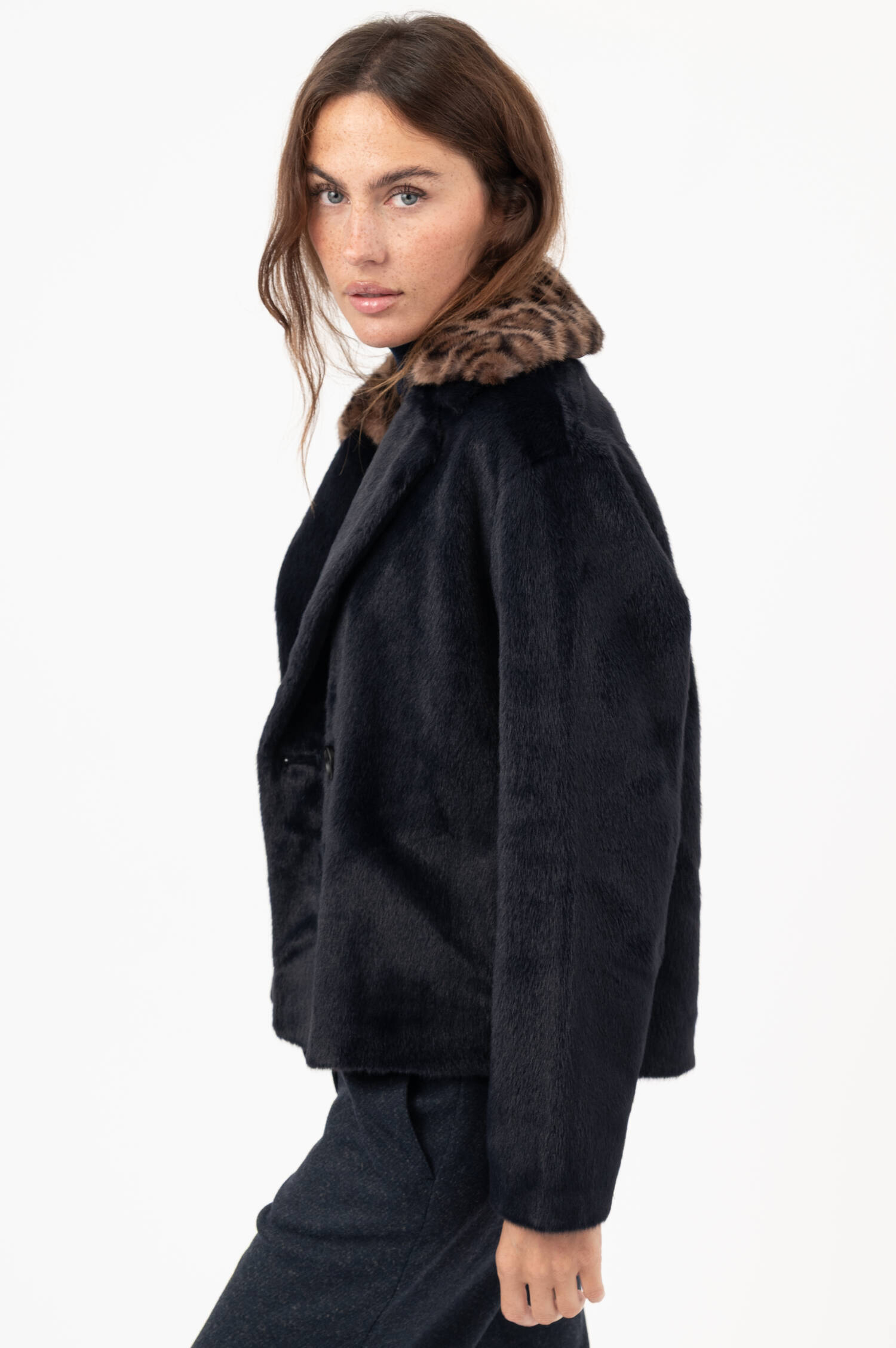 Faux-Fur-Jacke MIMI in Navy