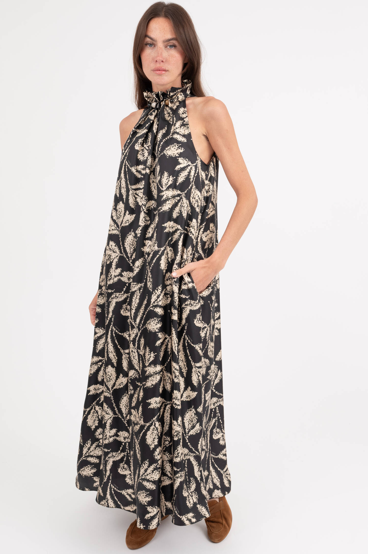 Bedrucktes Seidenkleid CARTONE in Schwarz