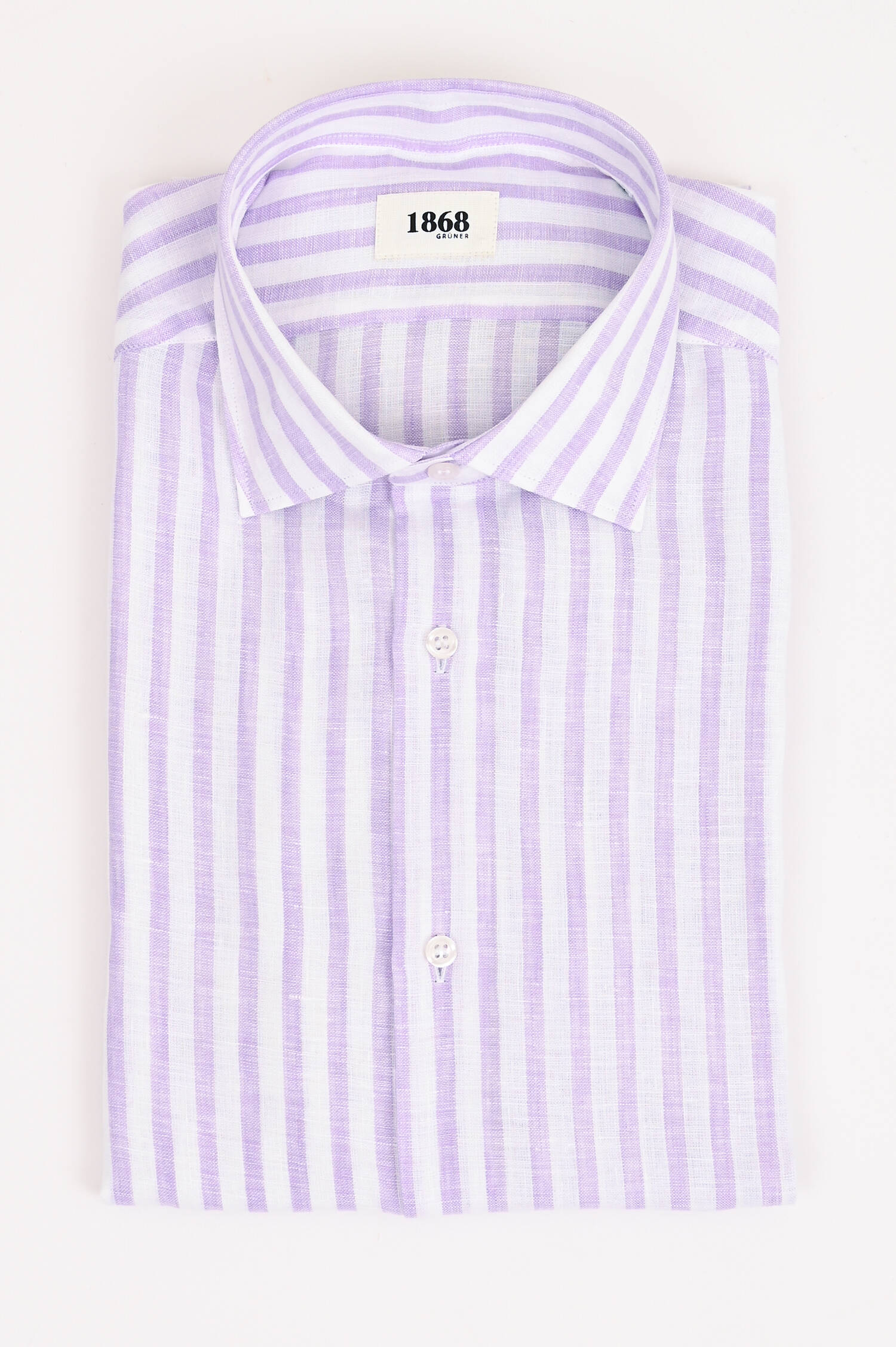 Leinenhemd mit breiten Streifen in Flieder/Weiß