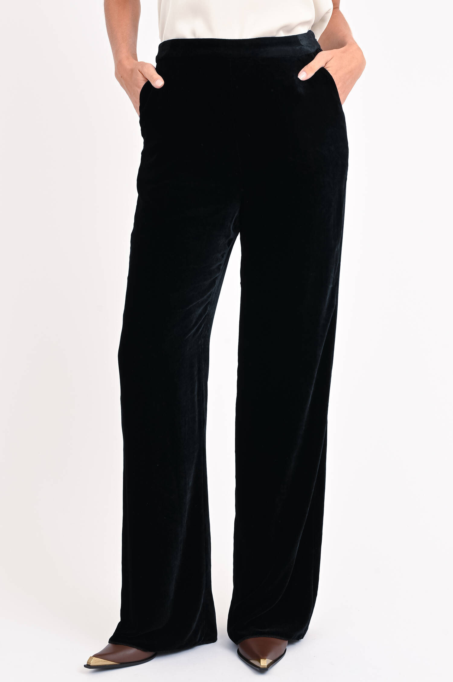 Samthose aus Seide-Mix in Schwarz