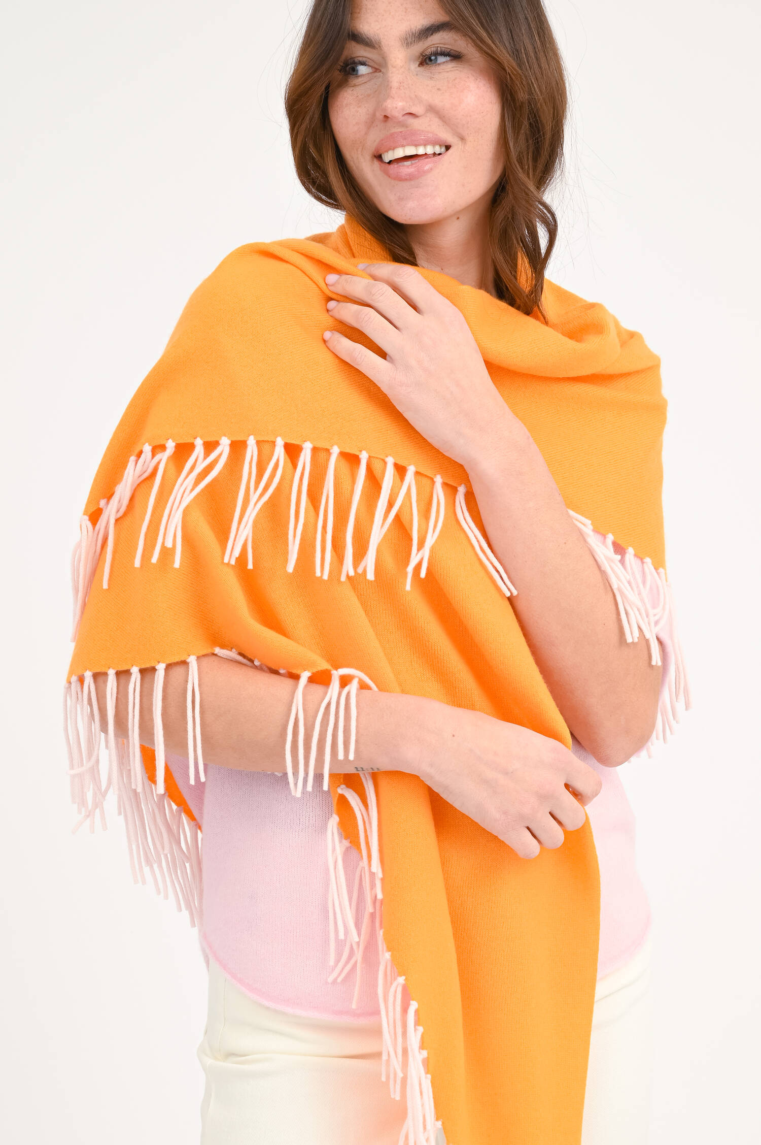 Dreieckstuch mit Fransen in Orange/Nude Dreieckstuch mit Fransen in Orange/Nude