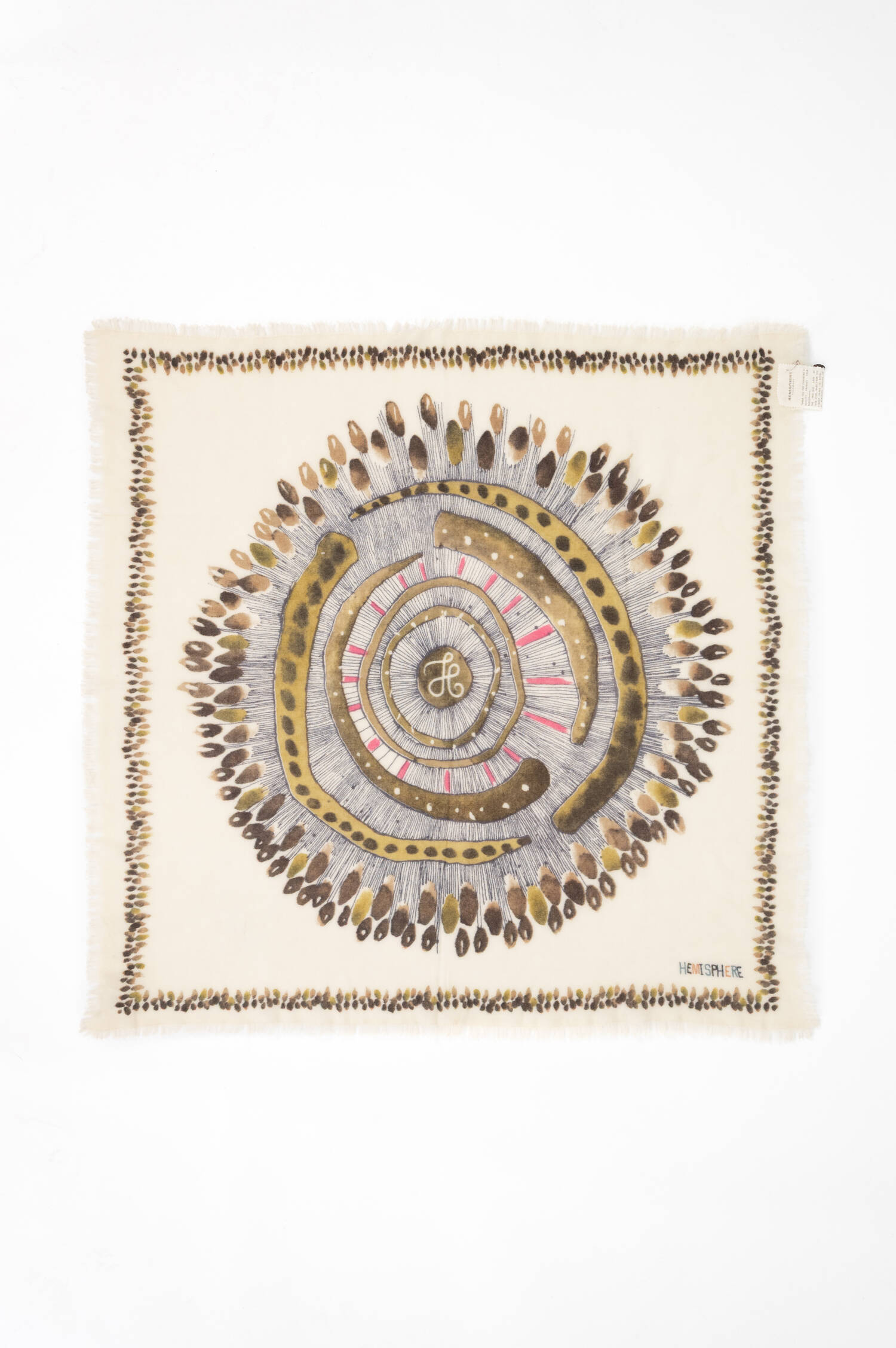 Cashmere-Tuch mit Fantasy-Print in Beige/Olive