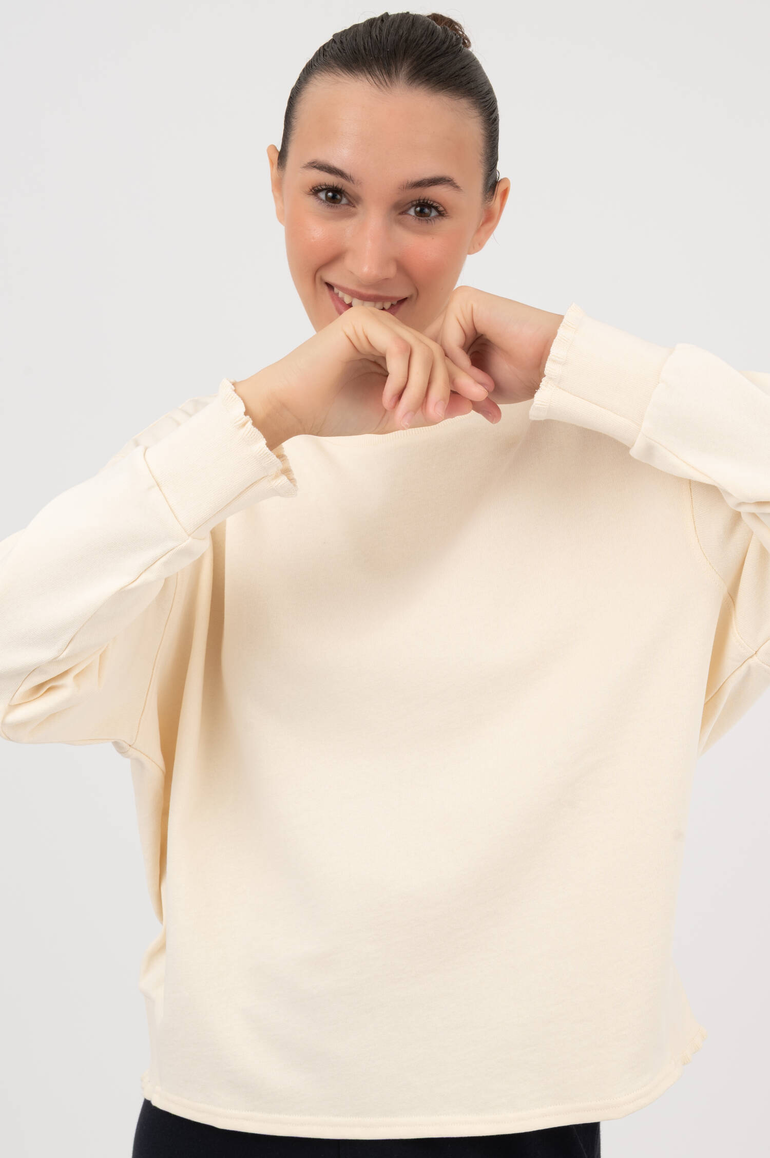Sweatshirt mit Rüschen-Details in Off-White