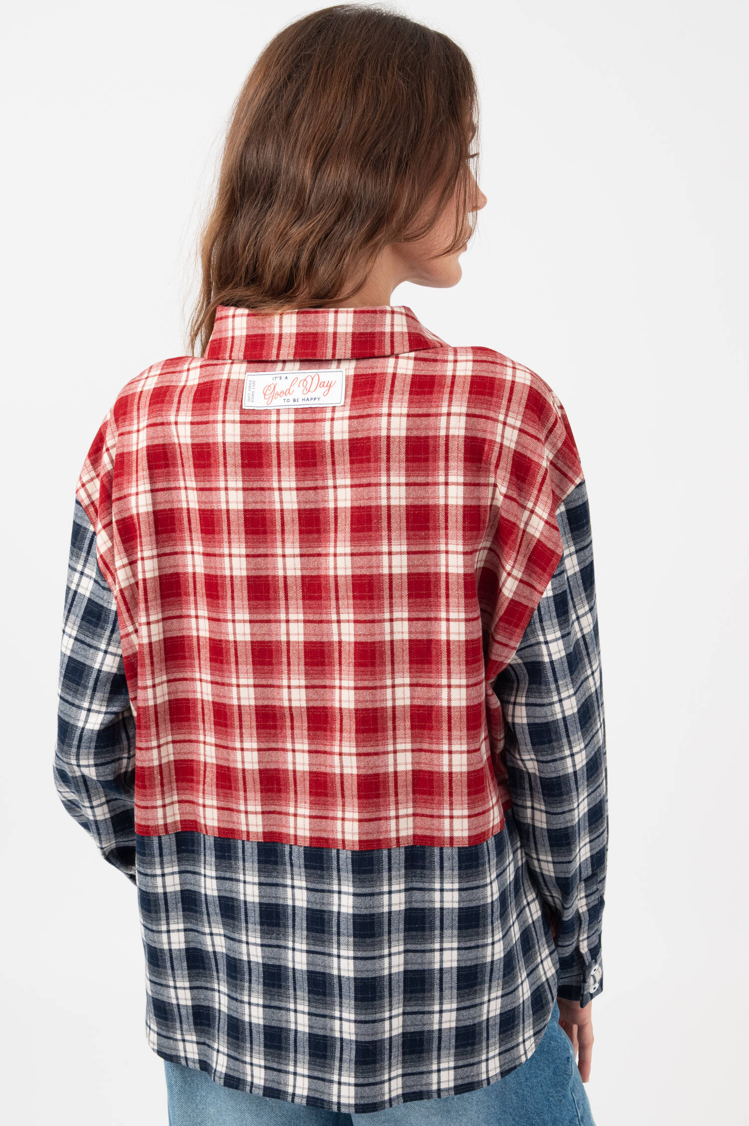 Flanell Bluse in Rot//Blau/Off-White