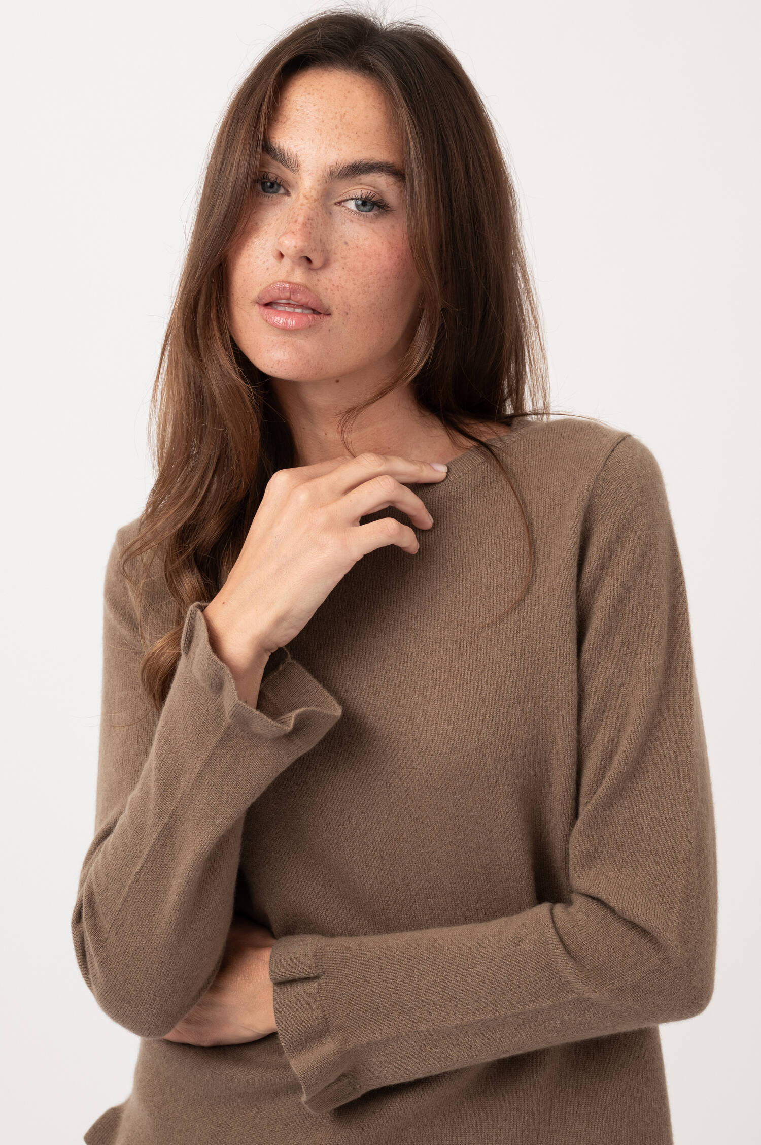 Cashmere-Pullover mit Rüschen in Braun