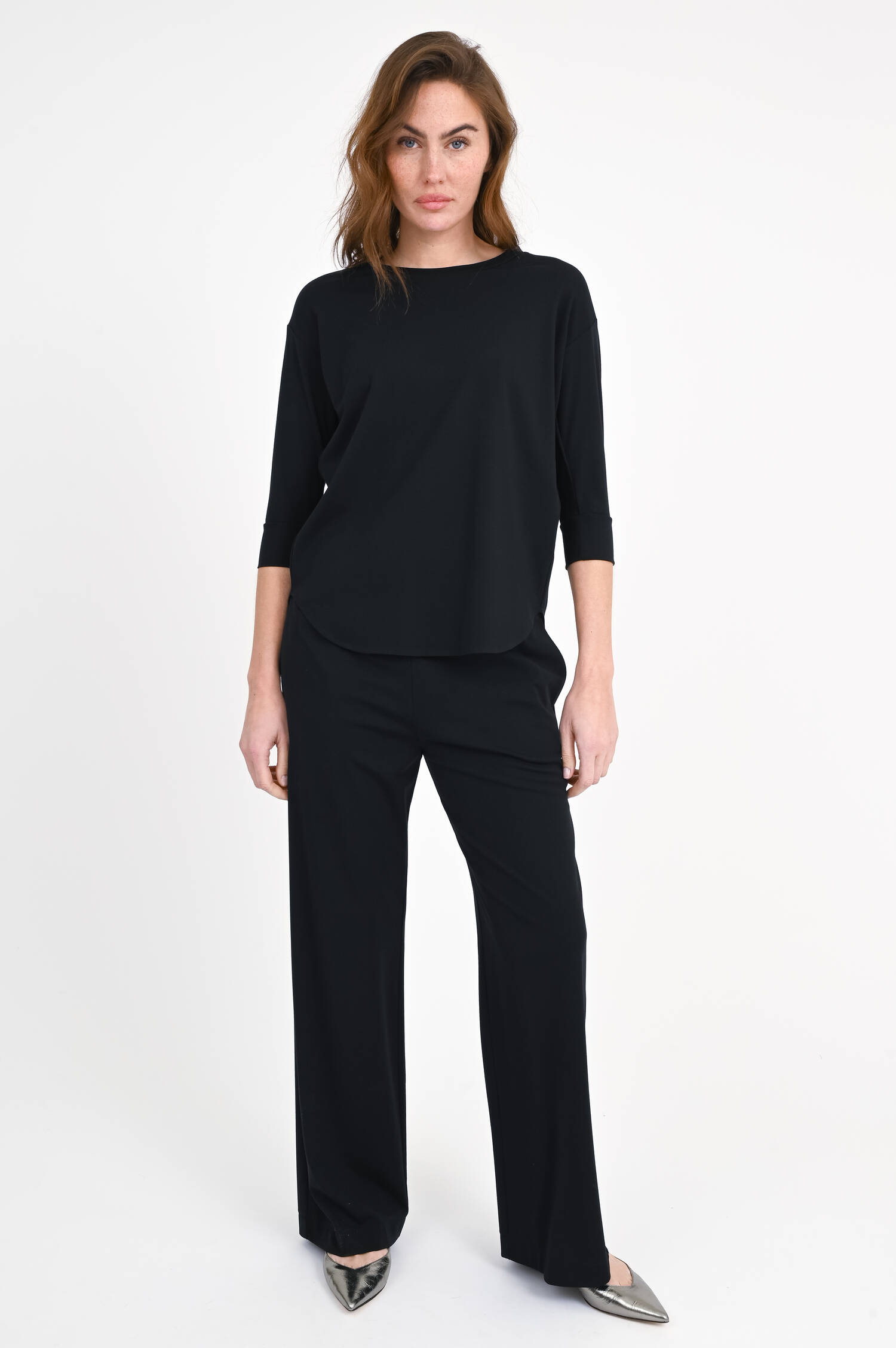 T-Shirt aus Viskose-Mix in Schwarz