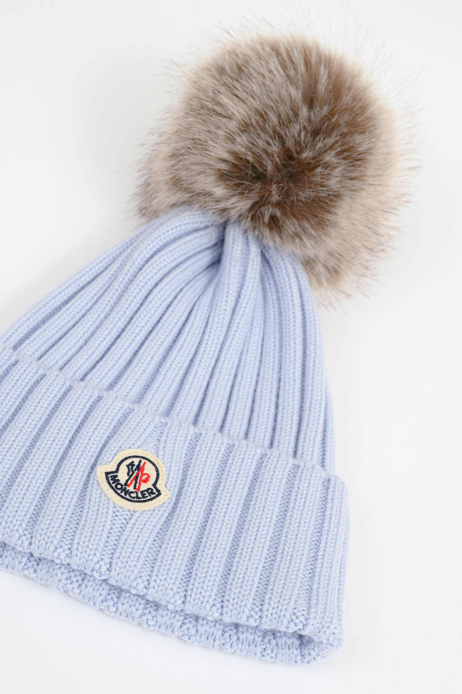 Wollmütze mit Logo in Hellblau