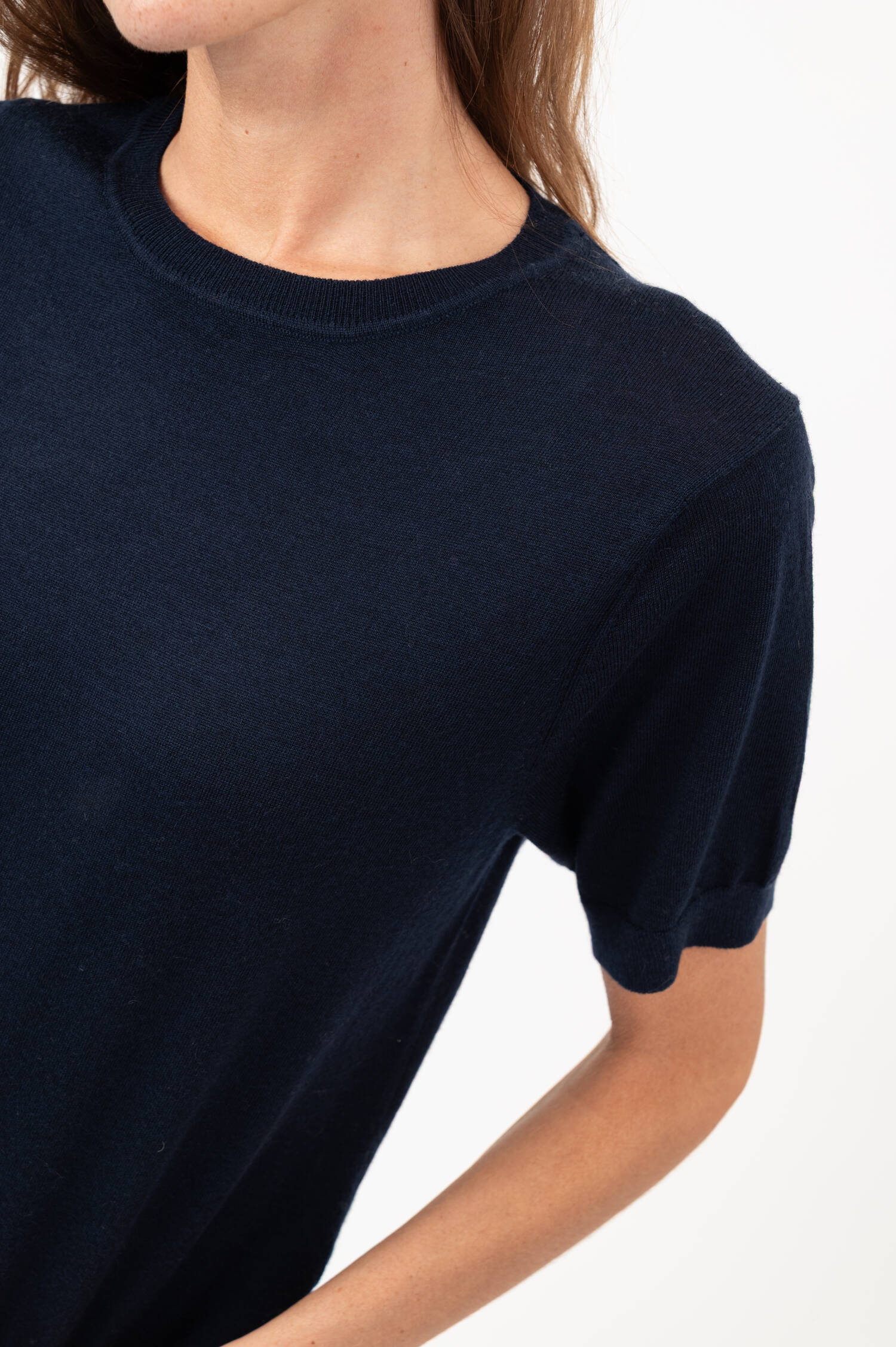 Kurzarm-Woll-Pullover in Navy Kurzarm-Woll-Pullover in Navy