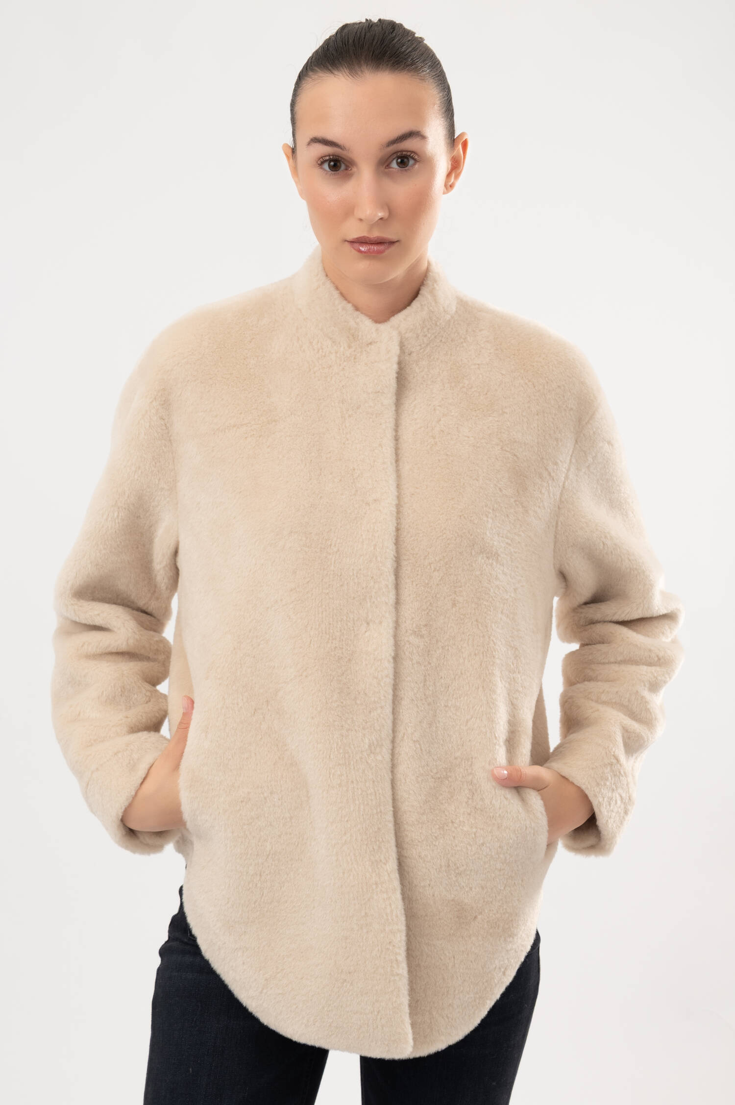 Faux-Fur-Shearling-Jacke ANJA in Beige Faux-Fur-Shearling-Jacke ANJA in Beige